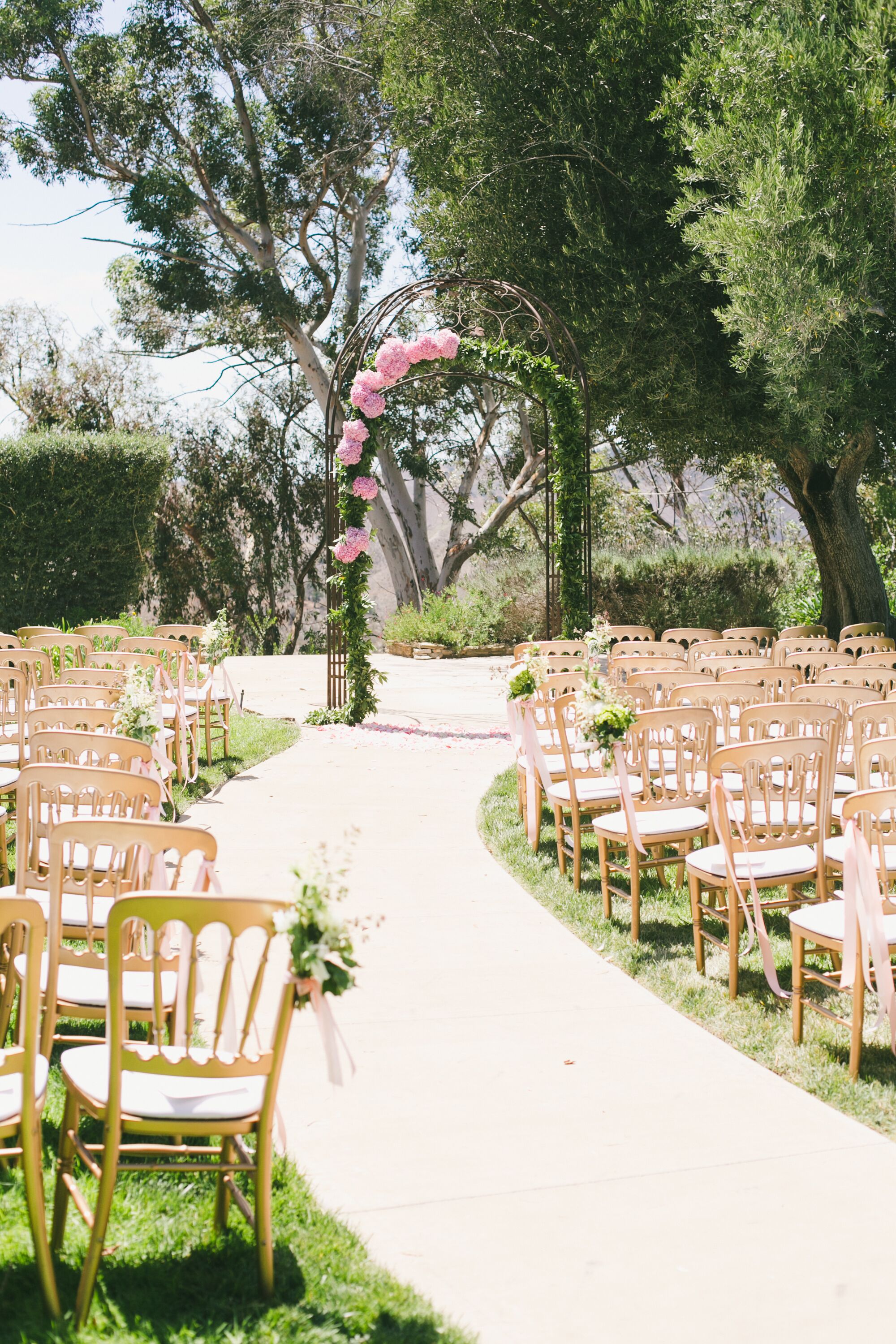 Greenery and Pink Hydrangea Wedding Arch