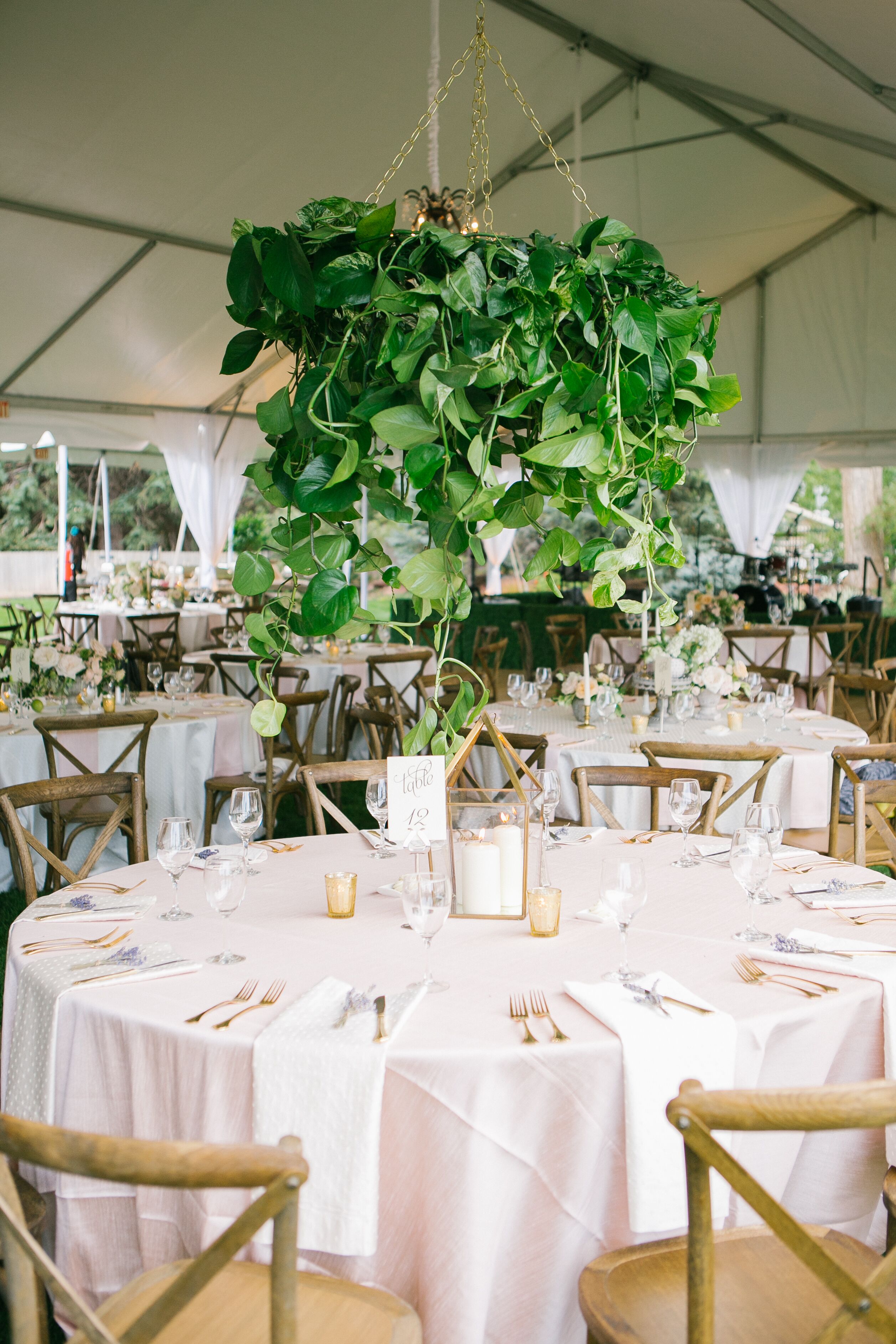 hanging greenery and lighting wedding reception decor 19 #wedding #weddings  #greenwedding #w…