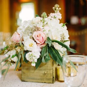 Gold Candelabra Centerpiece With Blush and Ivory Flowers