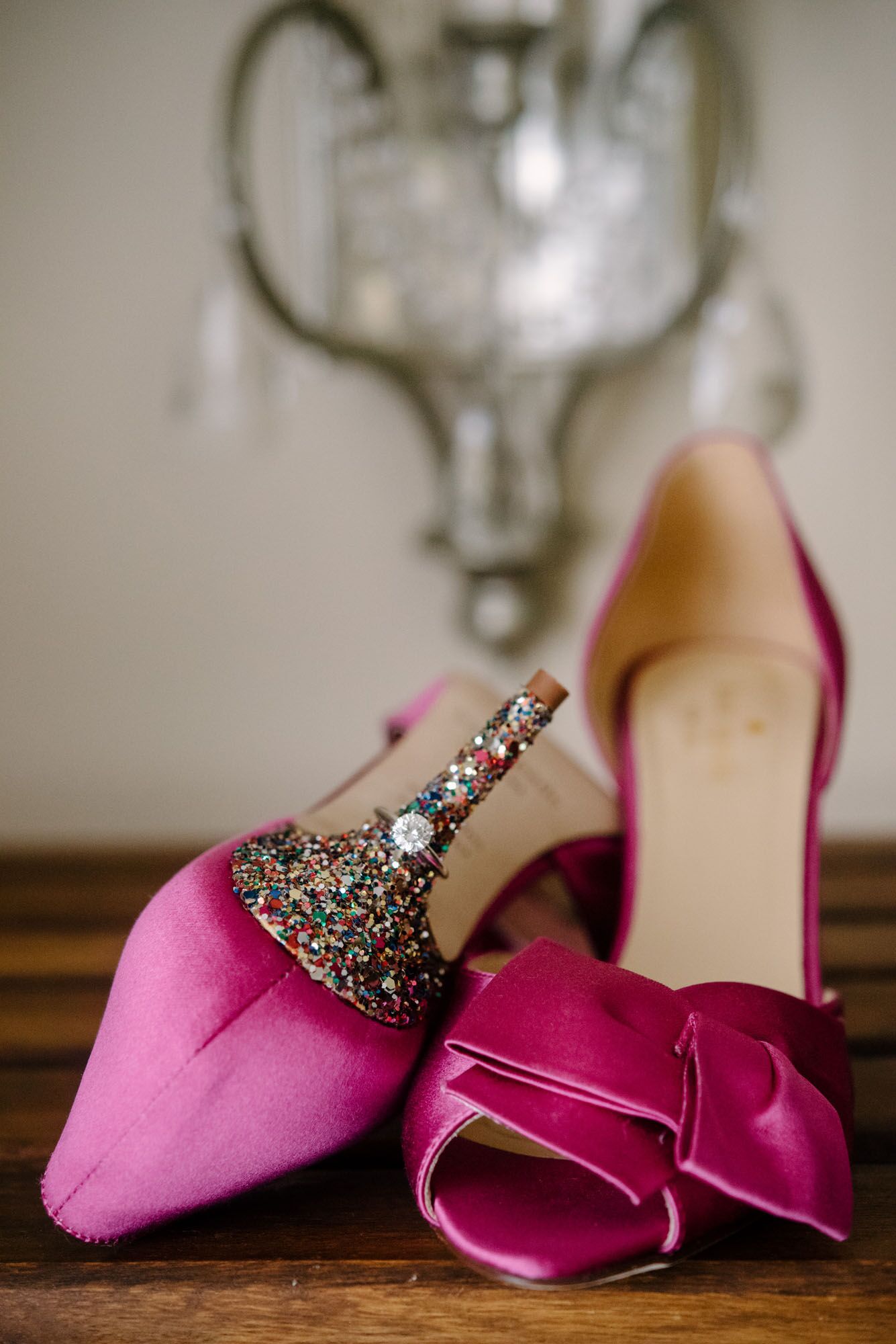 Pink Silk Shoes with Crystal Heel