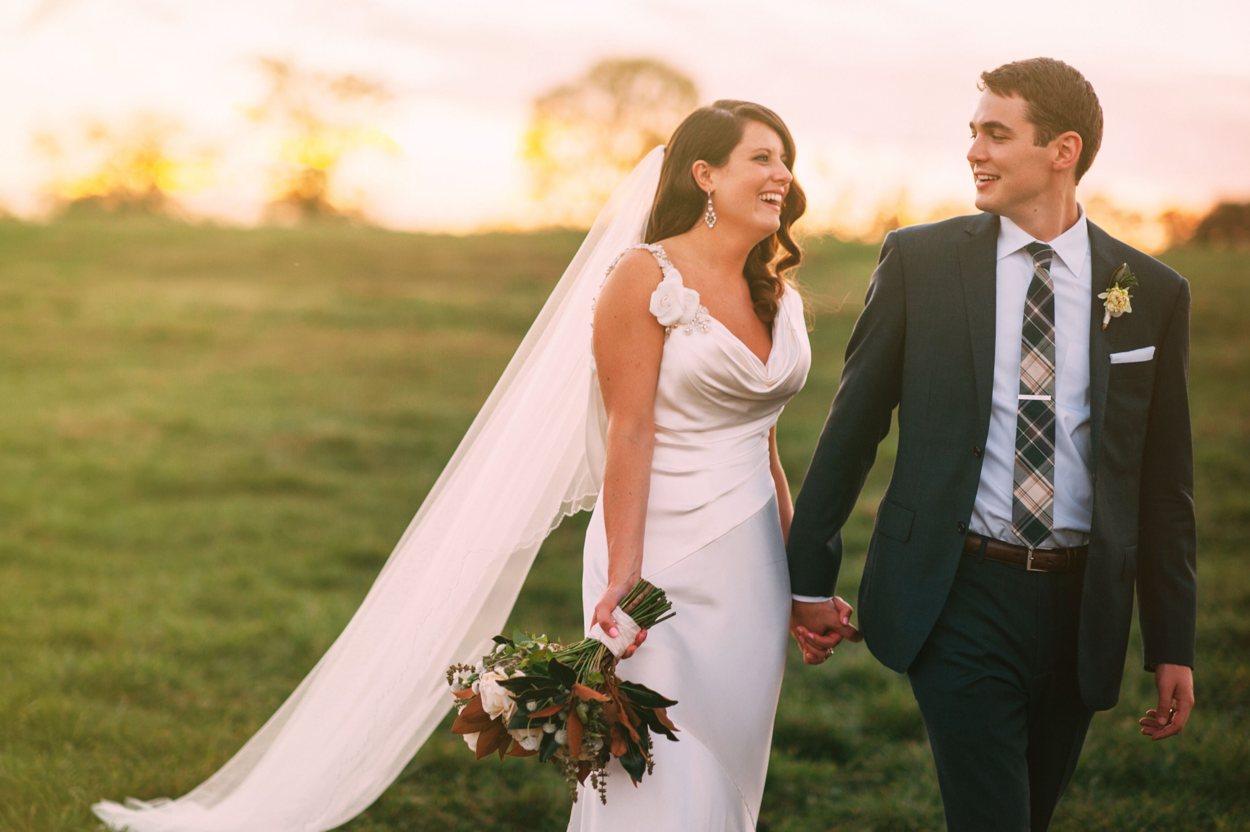 Bride in a Cathedral Veil and Old Hollywood Glam Wedding Dress