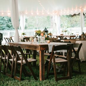 Exposed Wood Tables with Lace Runners