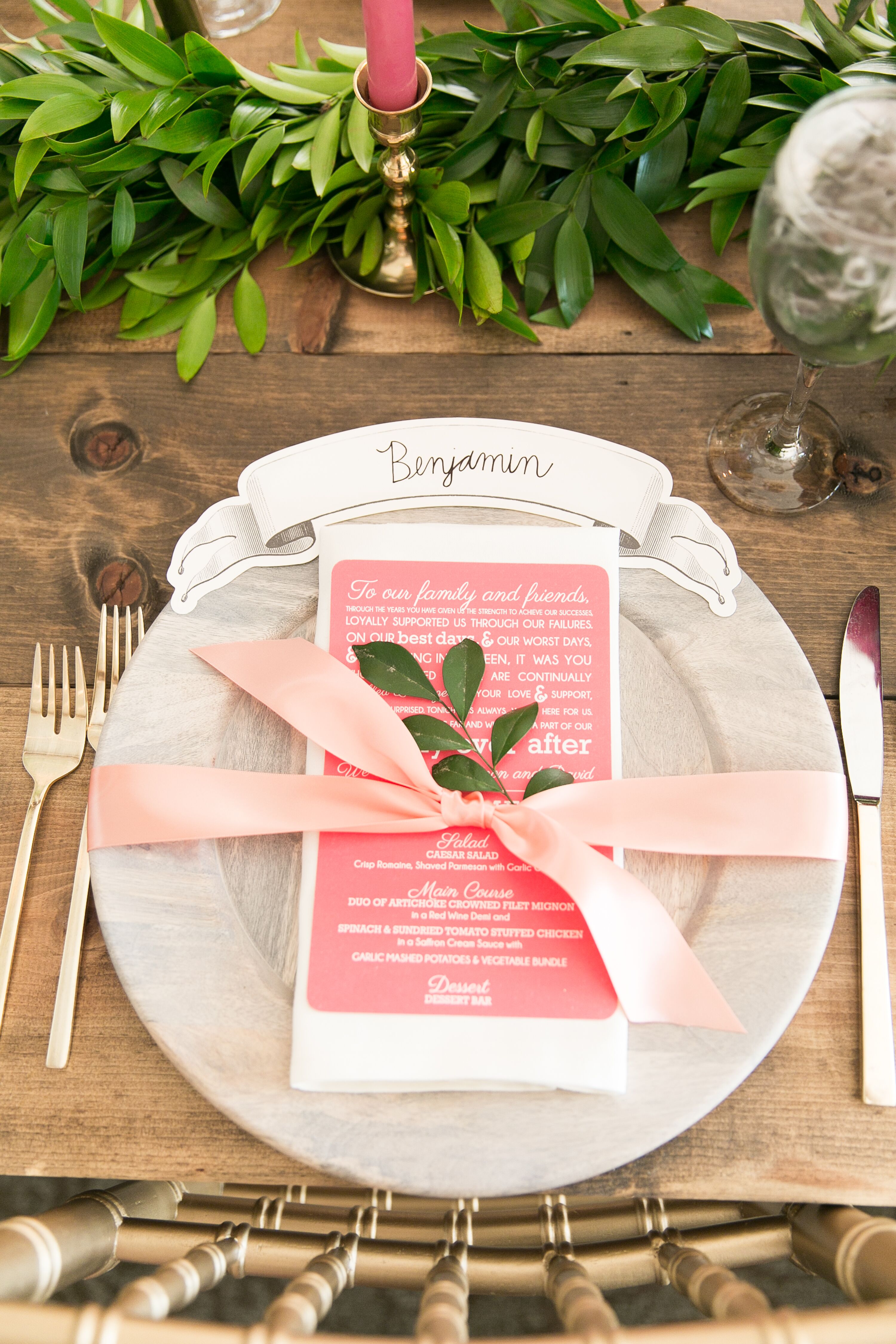 Ribbon-Wrapped Dinnerware with Pink Menus