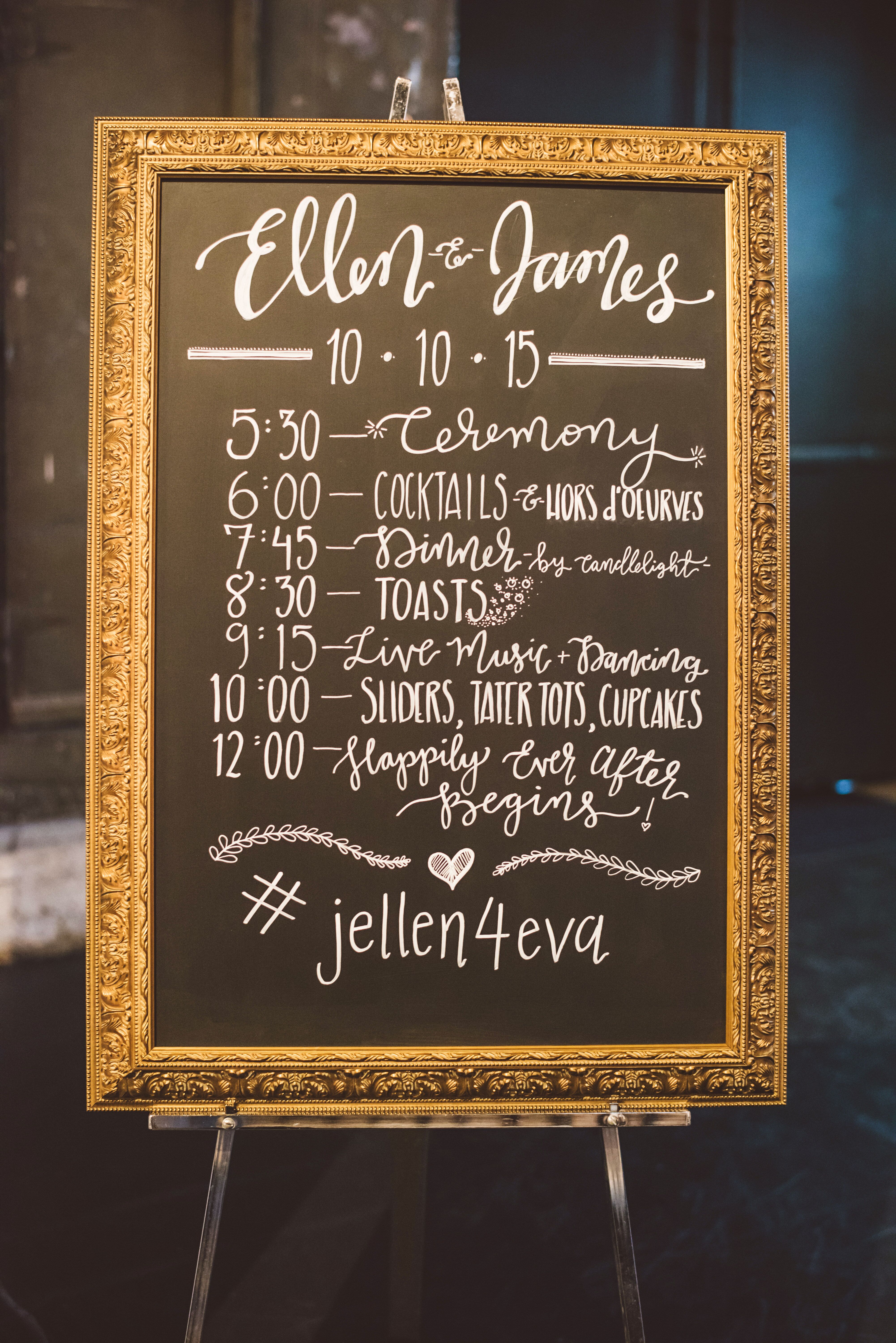 Framed Chalkboard Wedding Schedule Sign