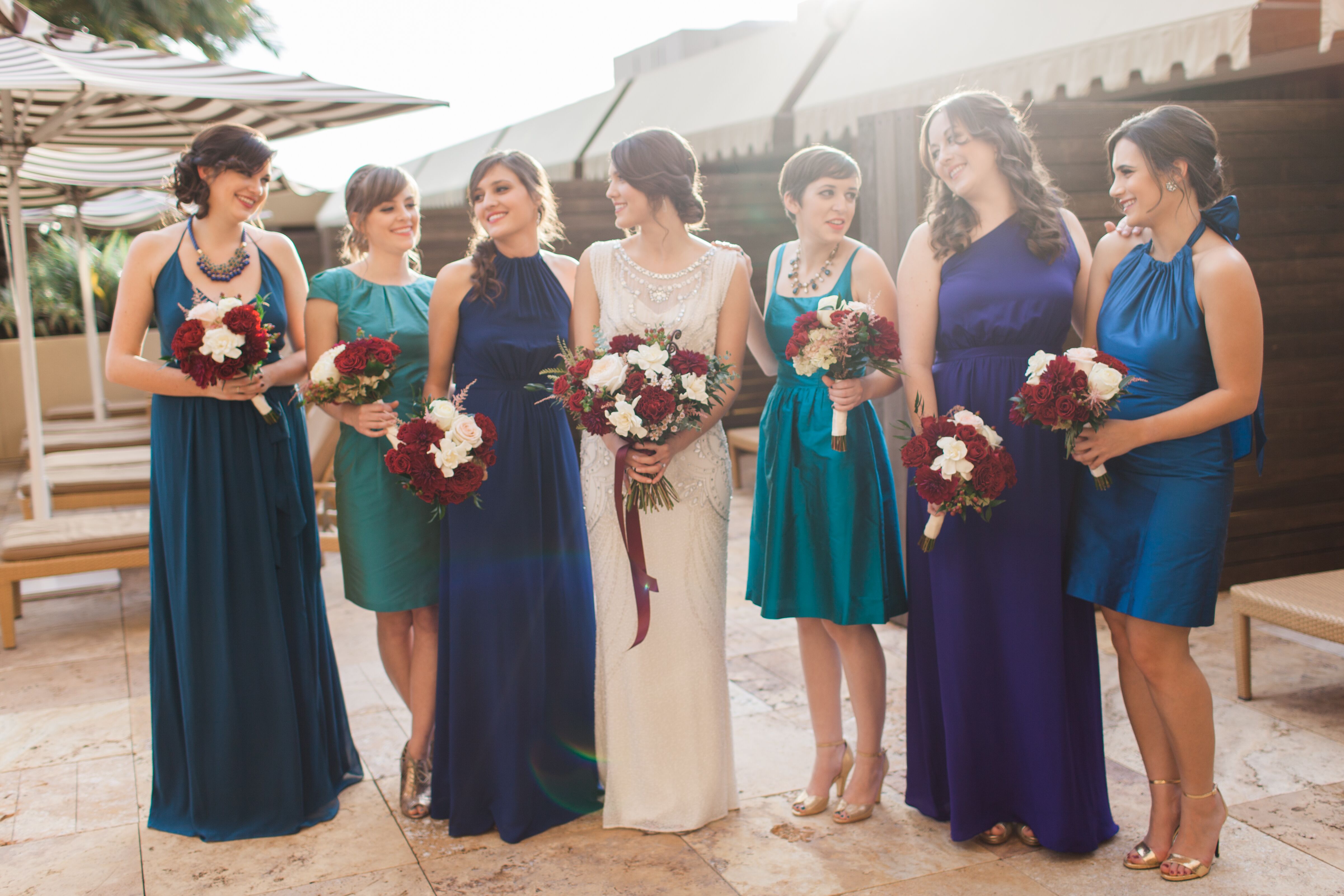 Mismatched Blue Green Purple Bridesmaid Dresses