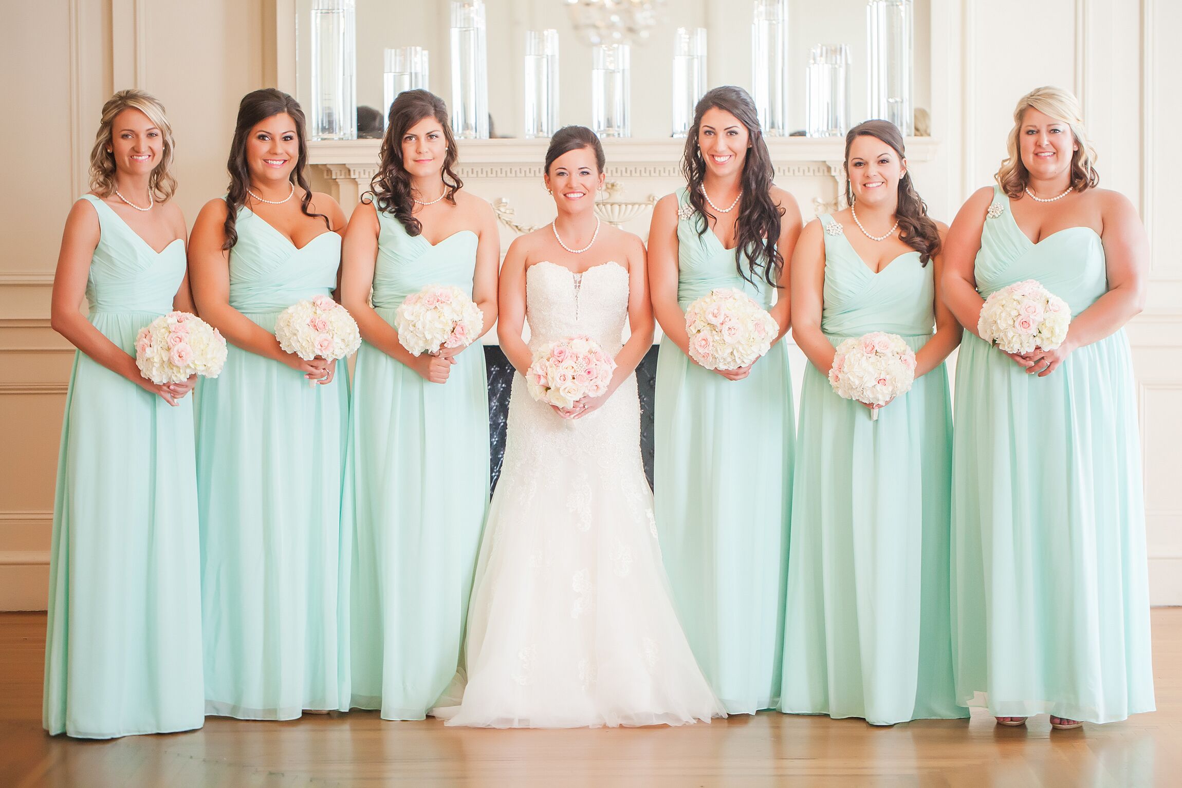 Alfred Angelo One Shoulder Mint Bridesmaid Dresses