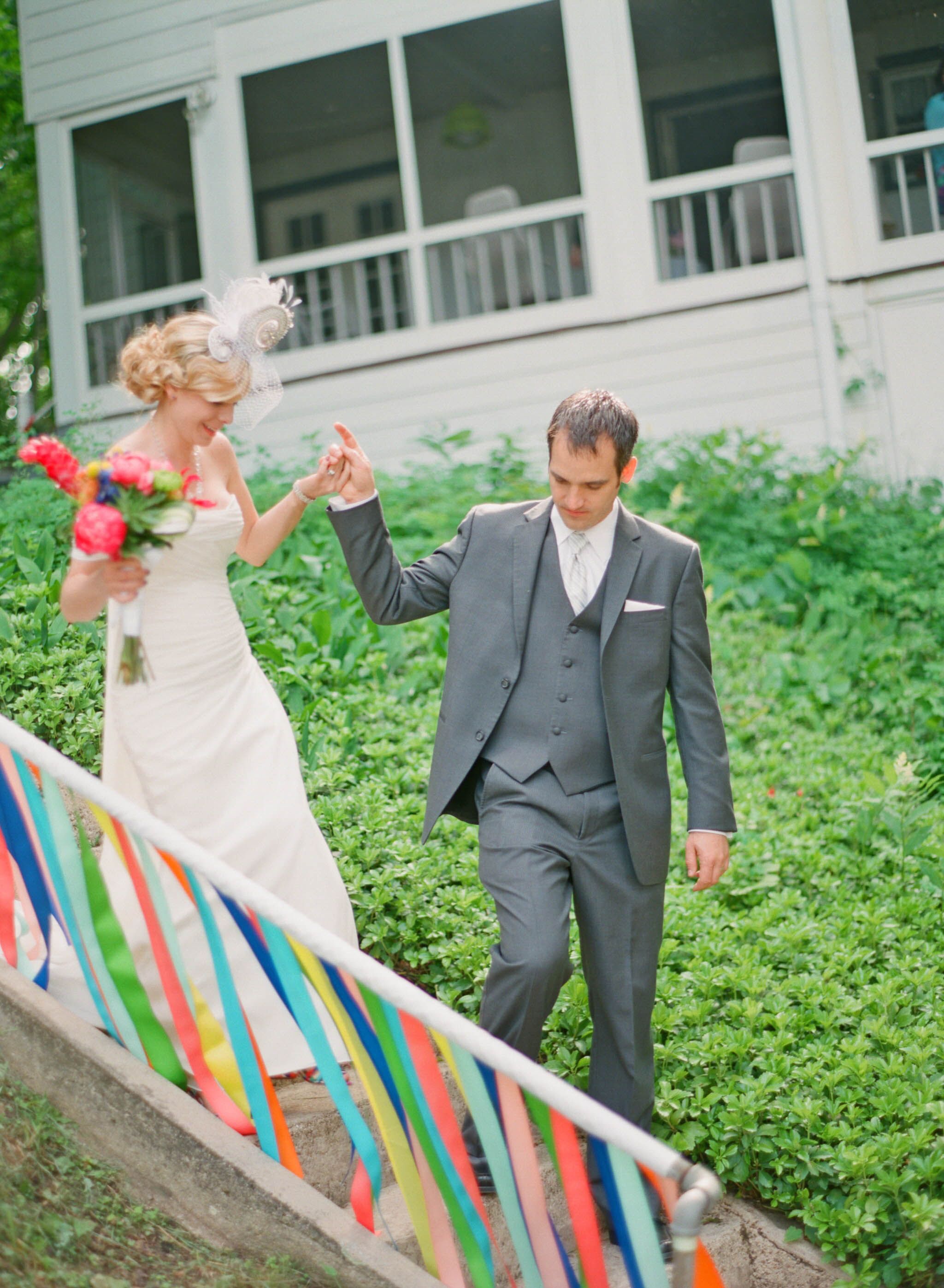 Colorful, Festive Streamers on Railing