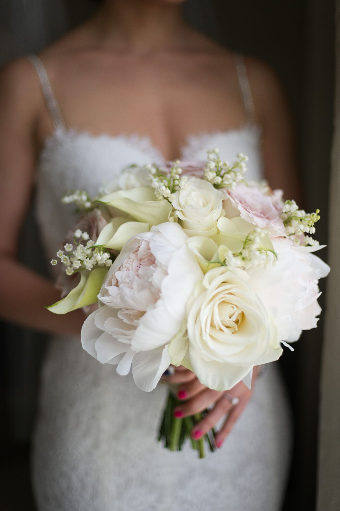 Simple Bouquet With Peonies Roses and Calla Lilies