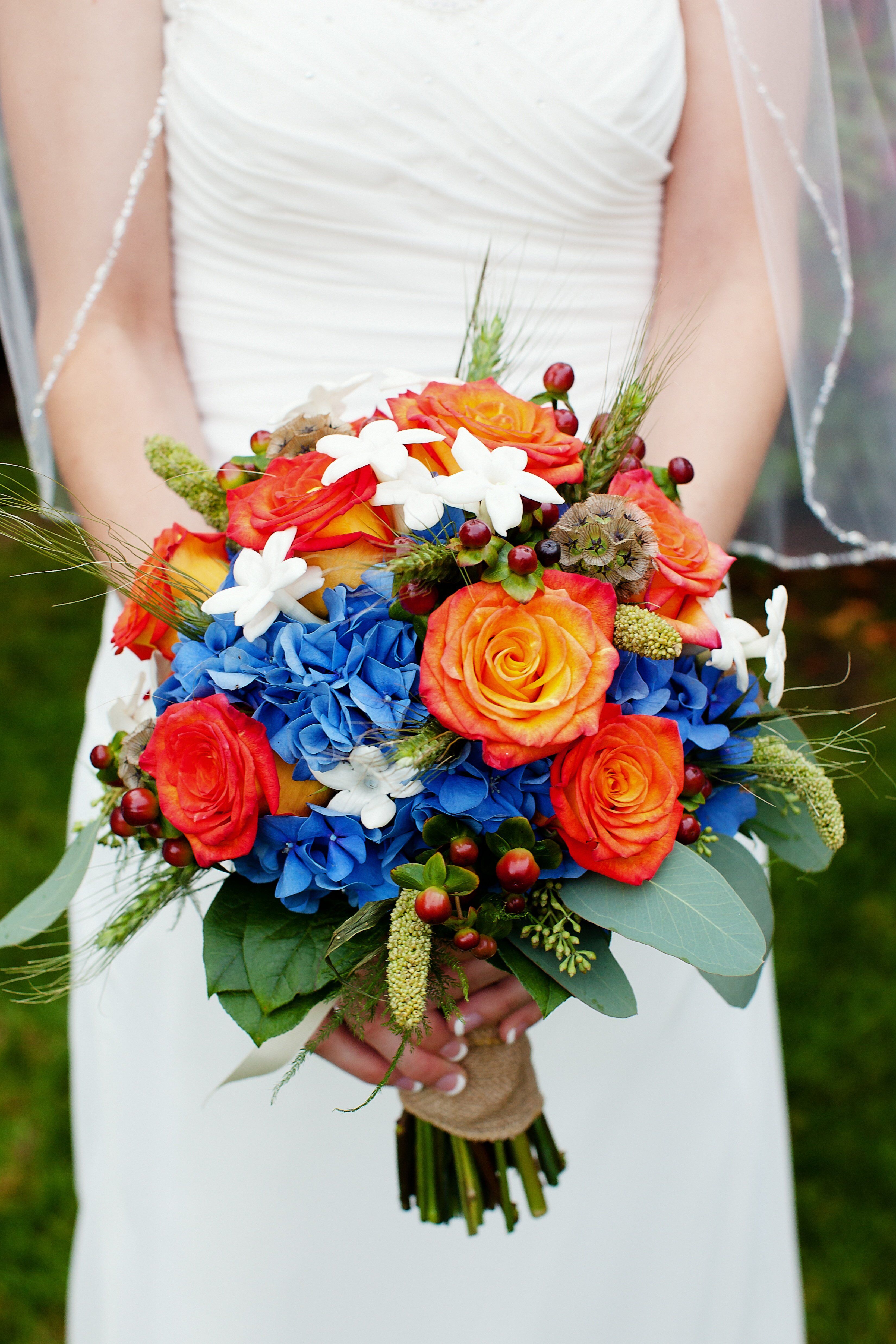 Orange and Blue Bridal Bouquet