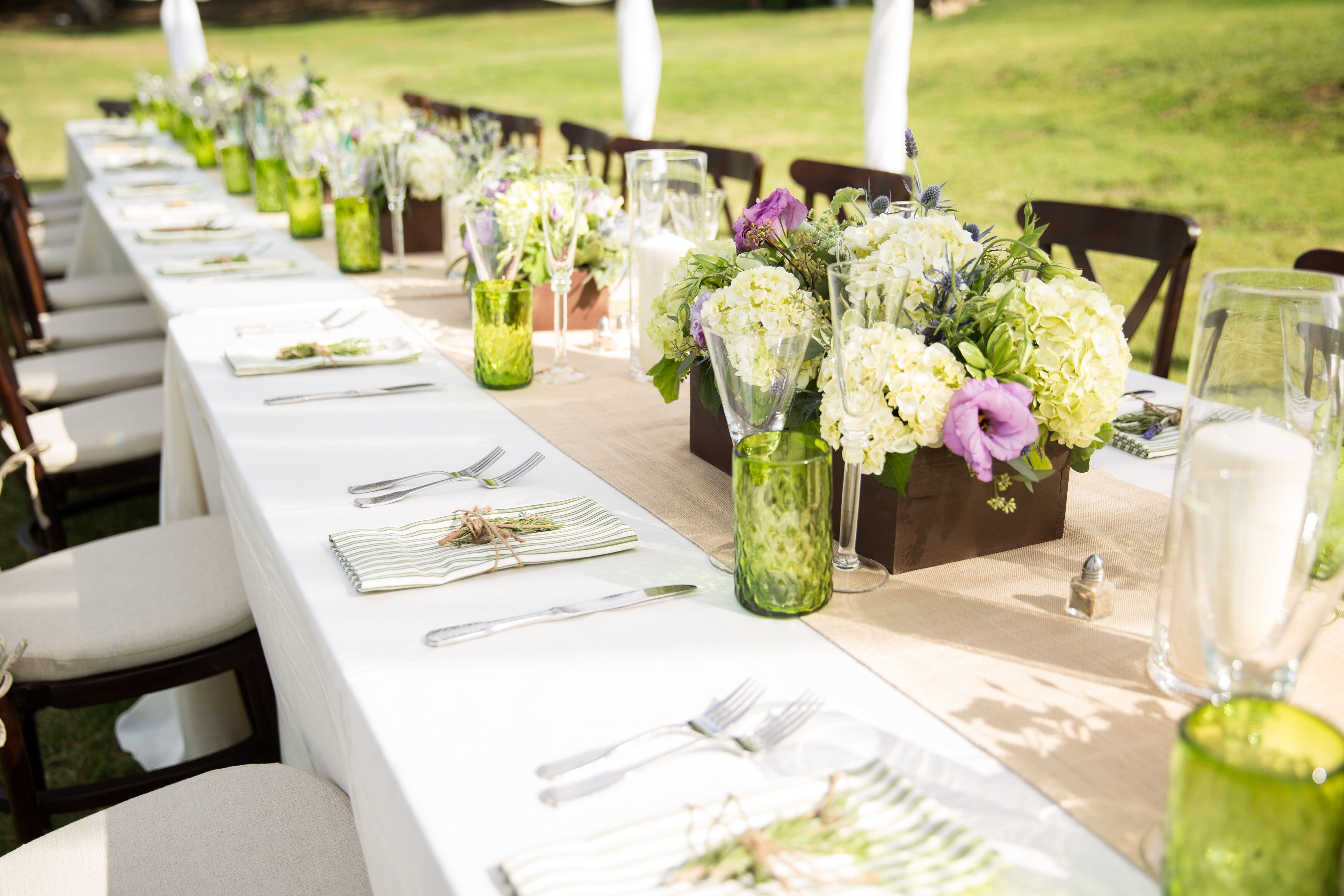 Green Rustic Chic Reception Tables