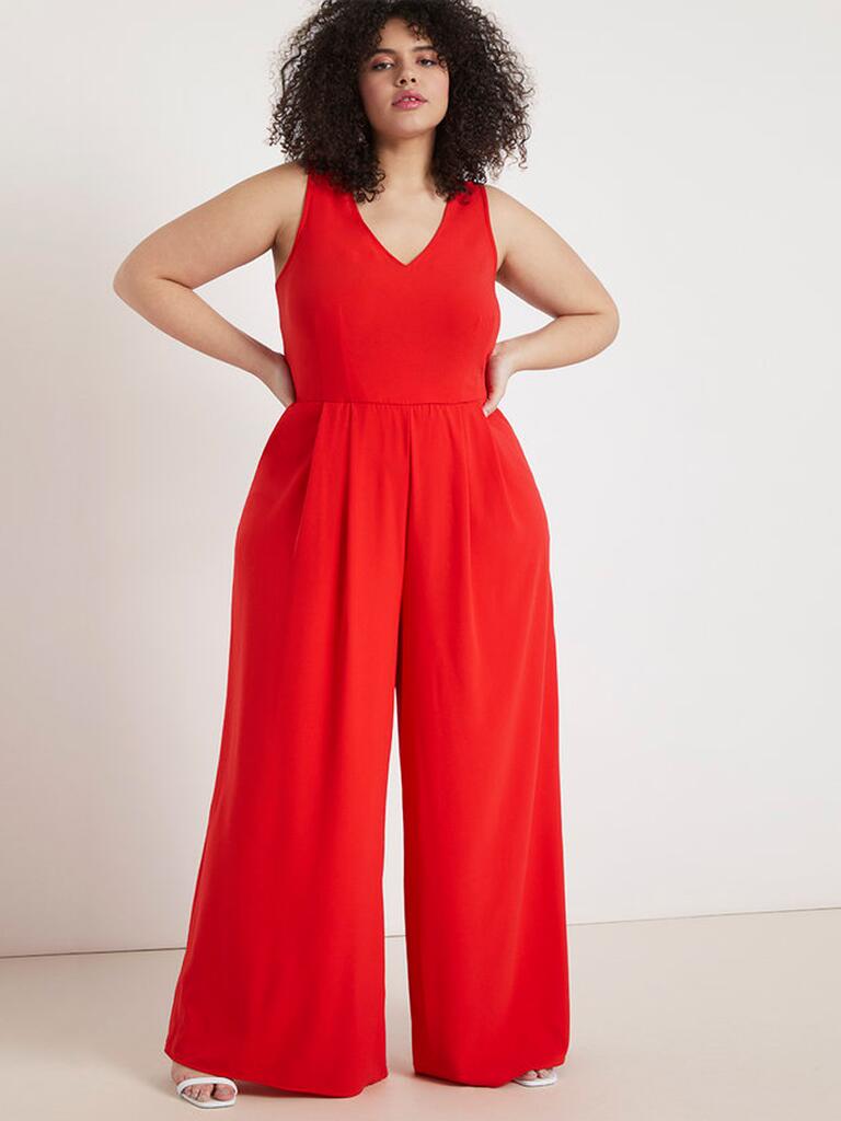 Strukturierter roter Overall mit Palazzo-Hose