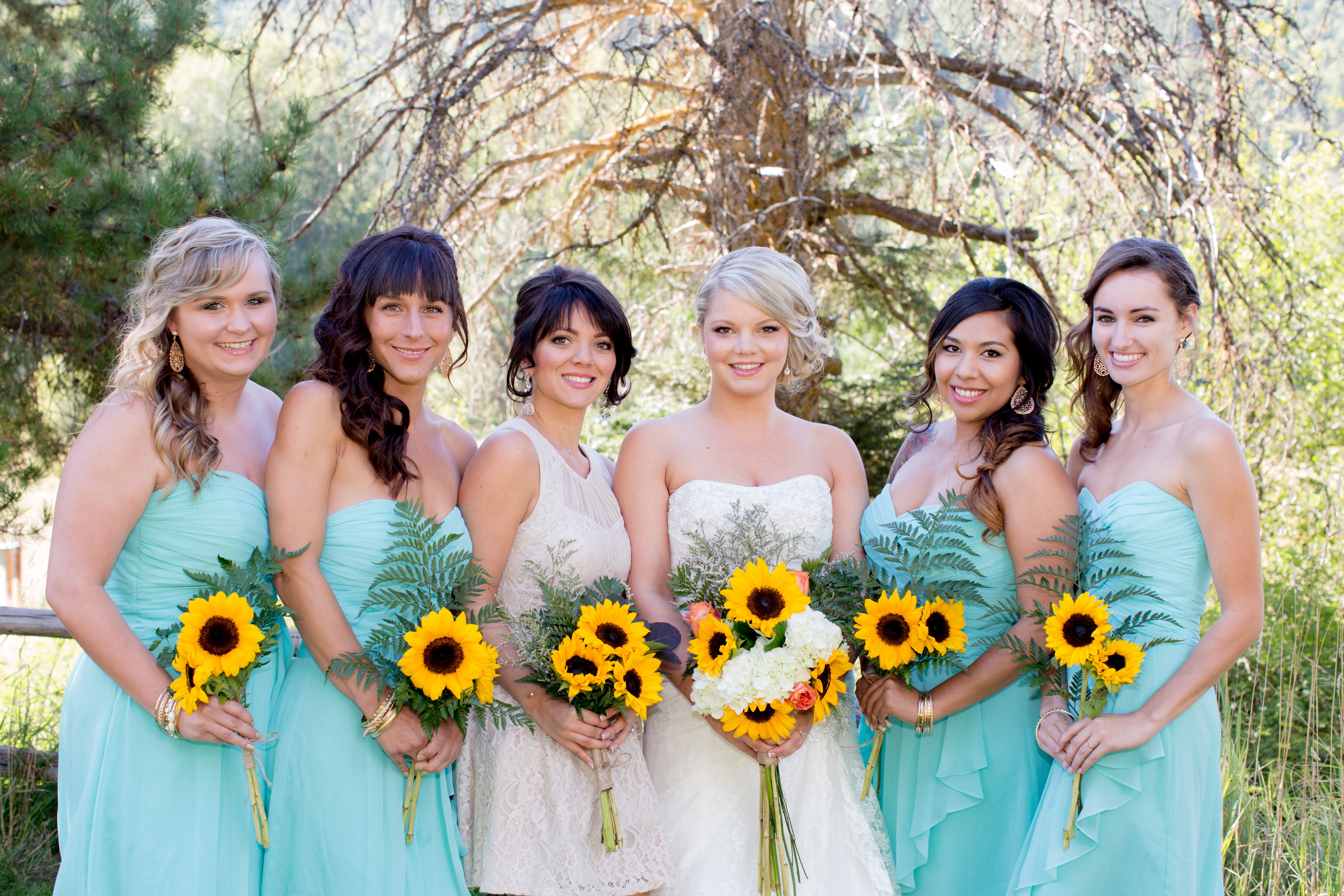 Turquoise and 2025 yellow bridesmaid dresses