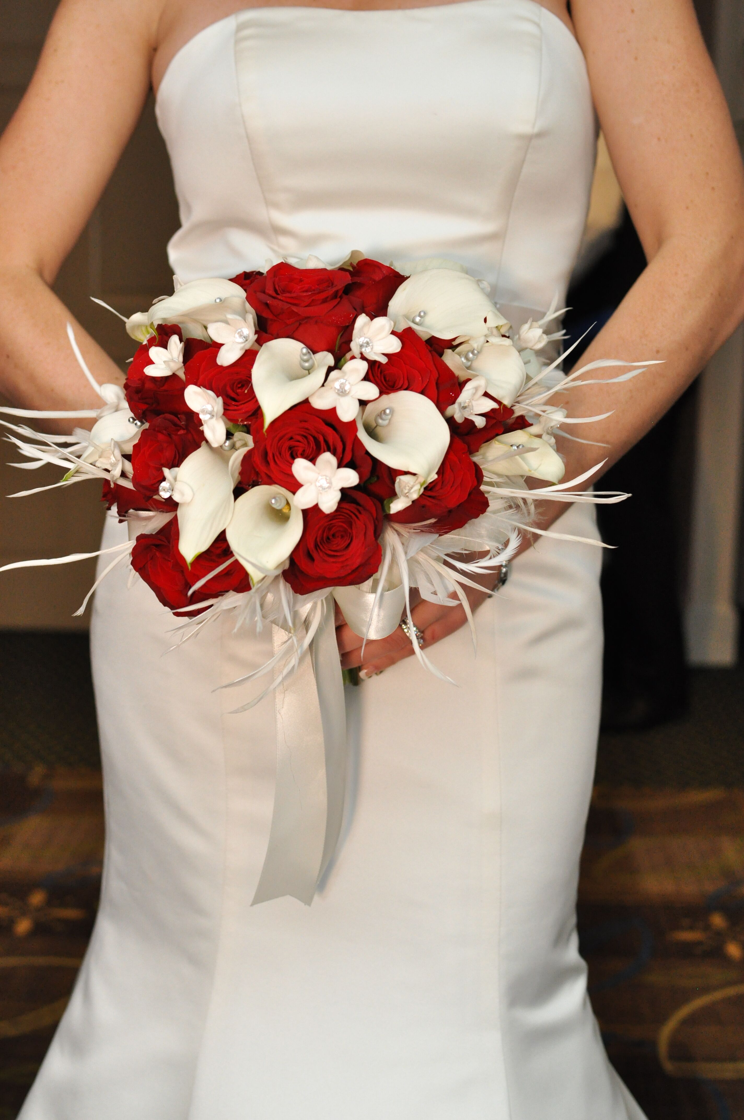 White Calla Lily and Red Rose Bridal Bouquet