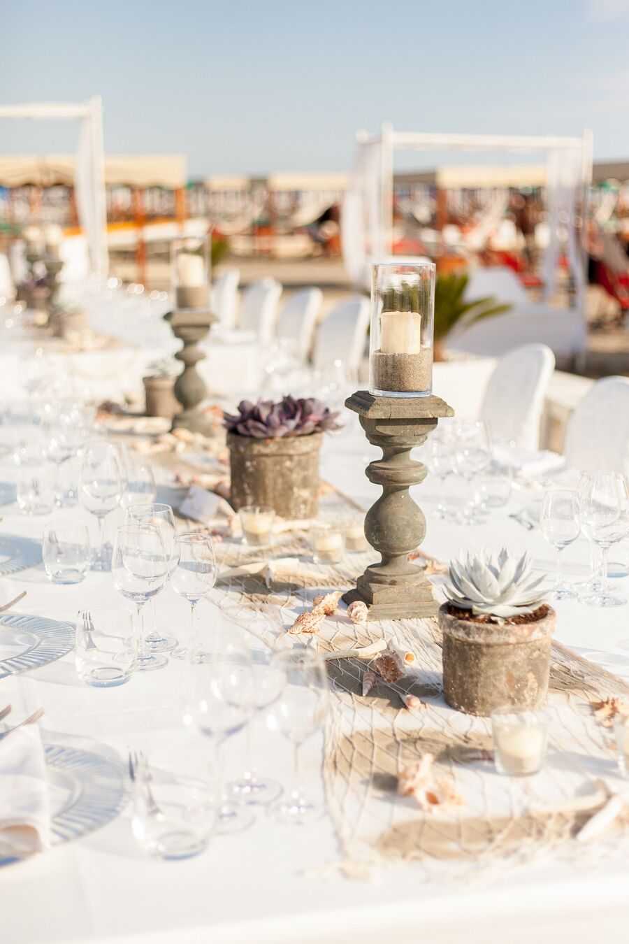 Nautical, Beachy Dining Table With Succulents And Shells