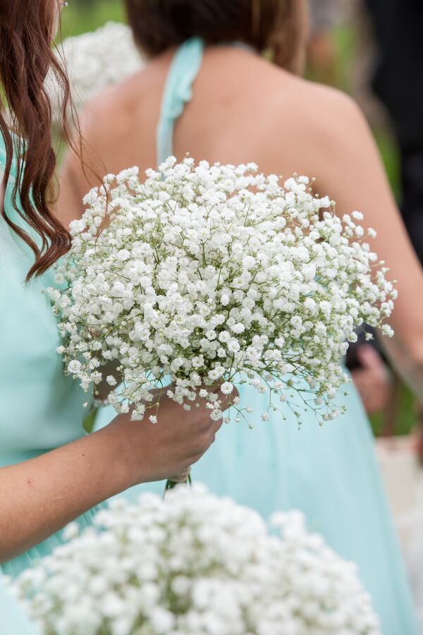 White Rose and Baby's Breath Centerpiece