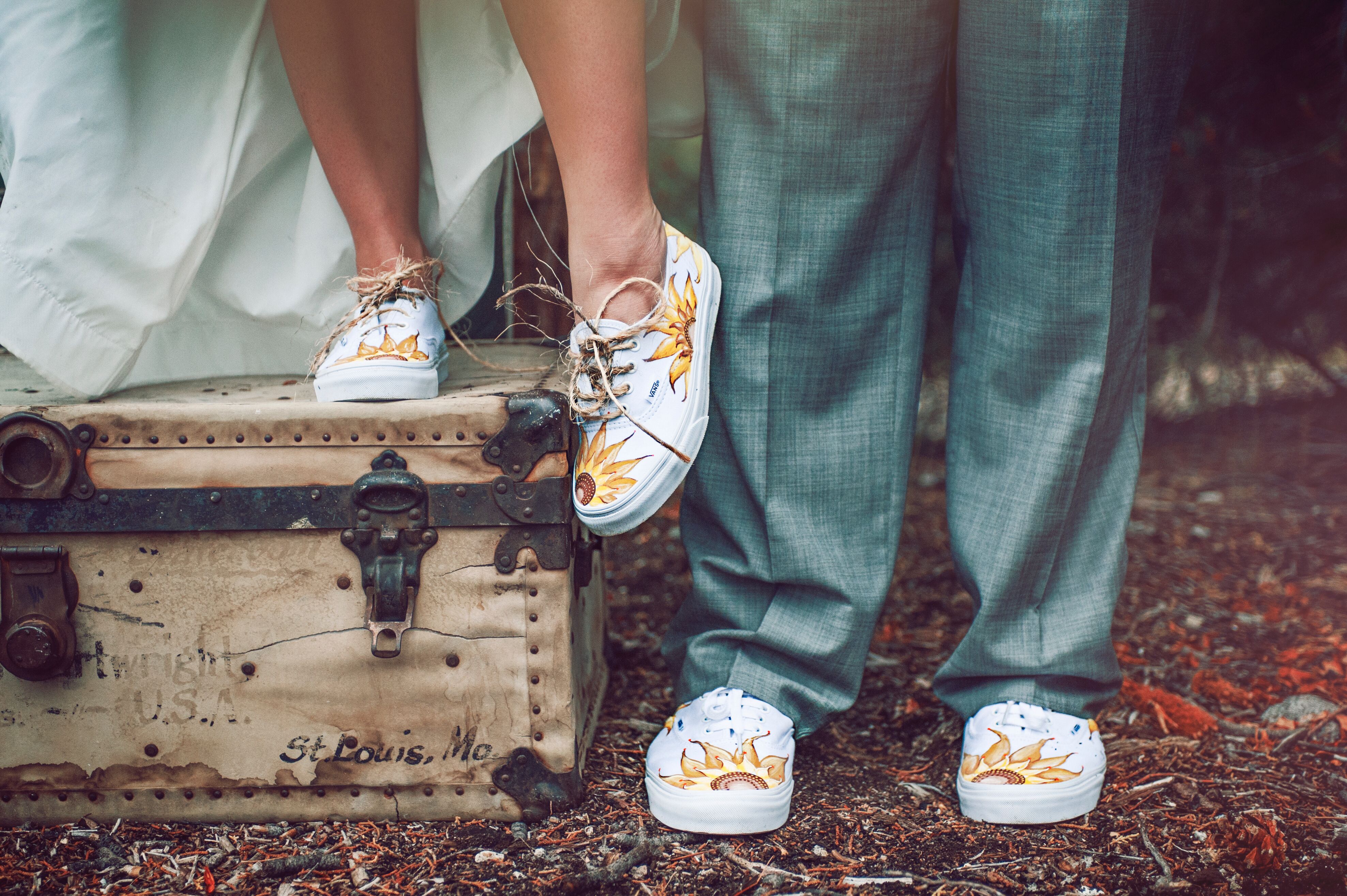 White Sneaks With Painted Sunflowers