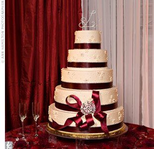 Red Ribbon Wedding Cake