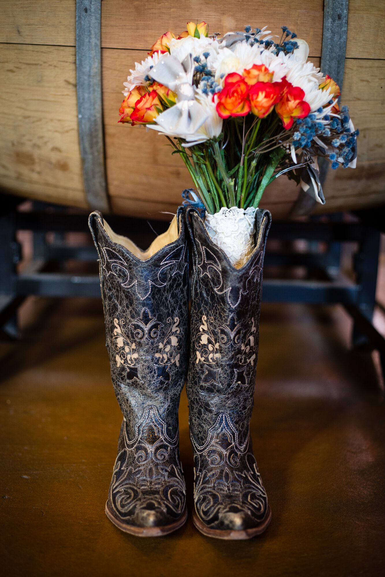 blue and orange cowboy boots