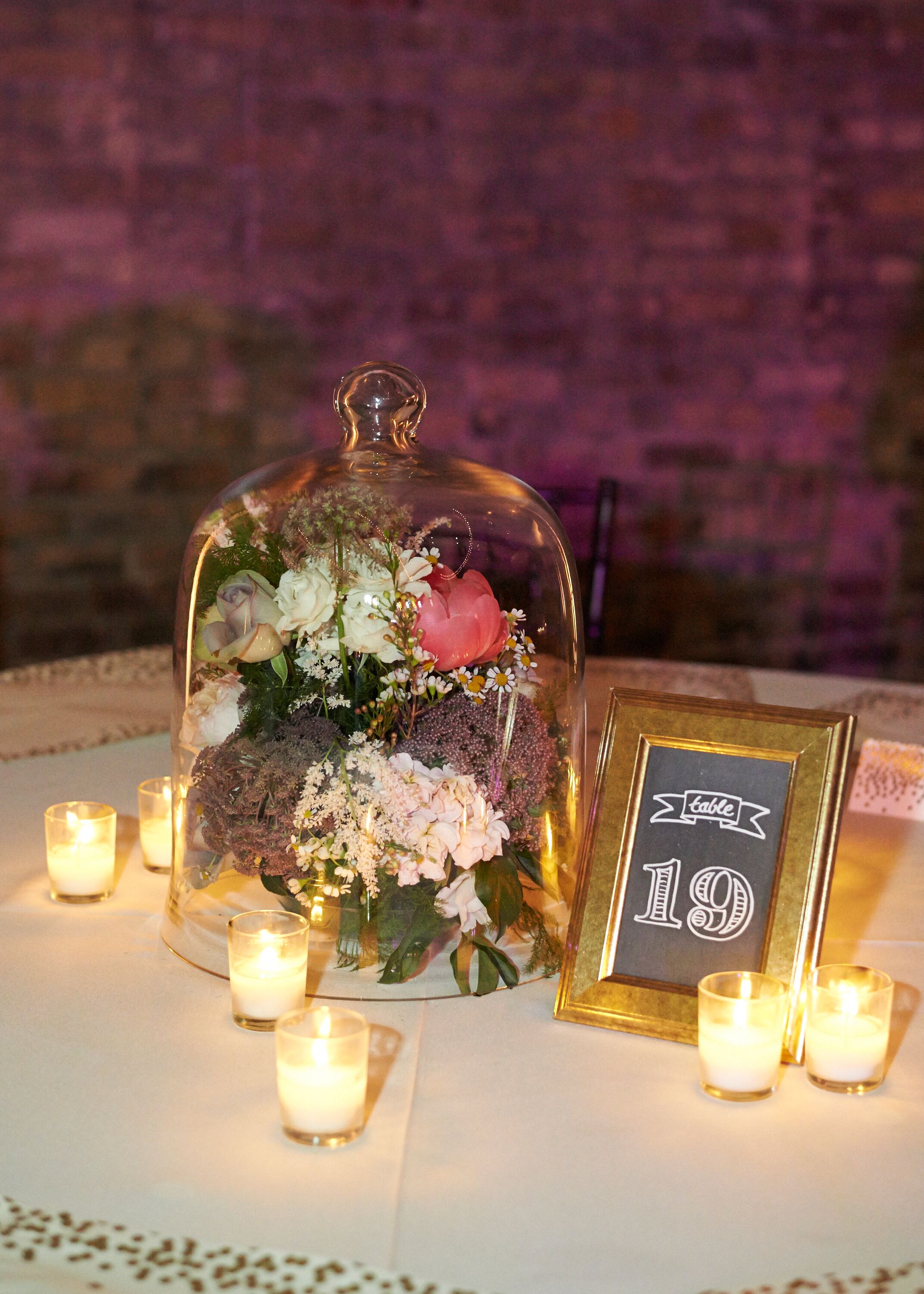 Floral Centerpiece Under Glass Dome