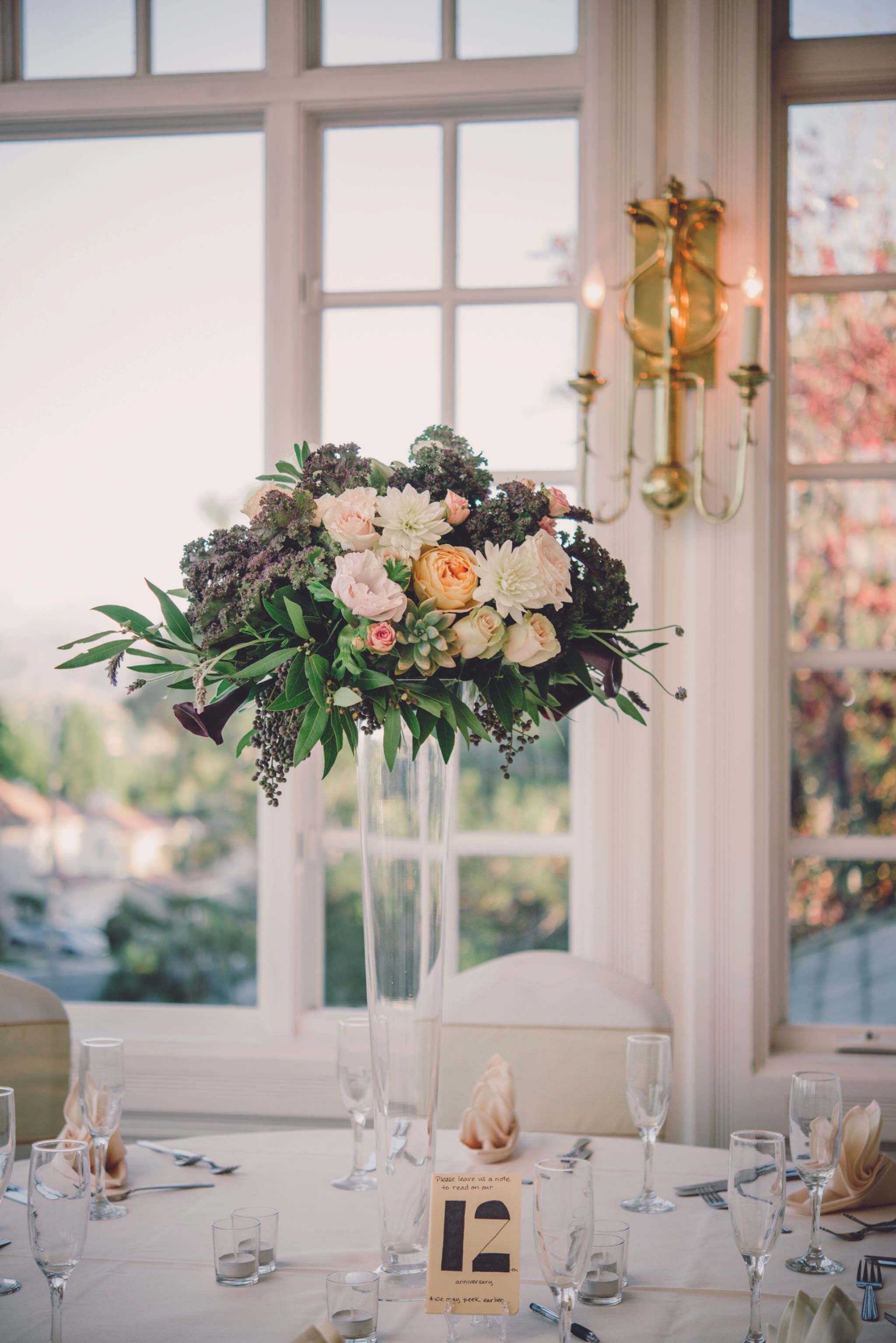 Tall Flower Centerpiece in Glass Vase