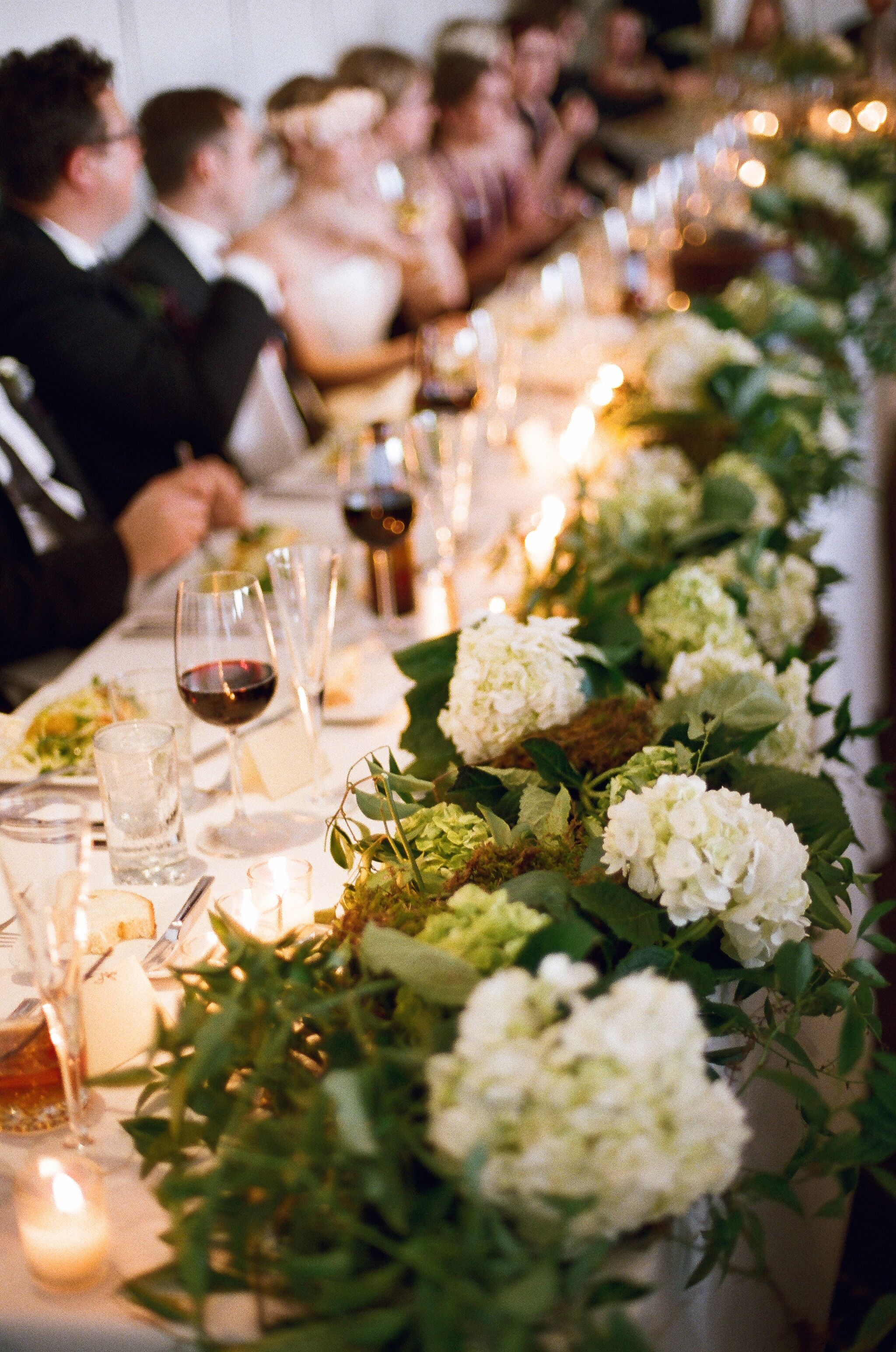 Rustic Hydrangea and Moss Wedding Table Garland