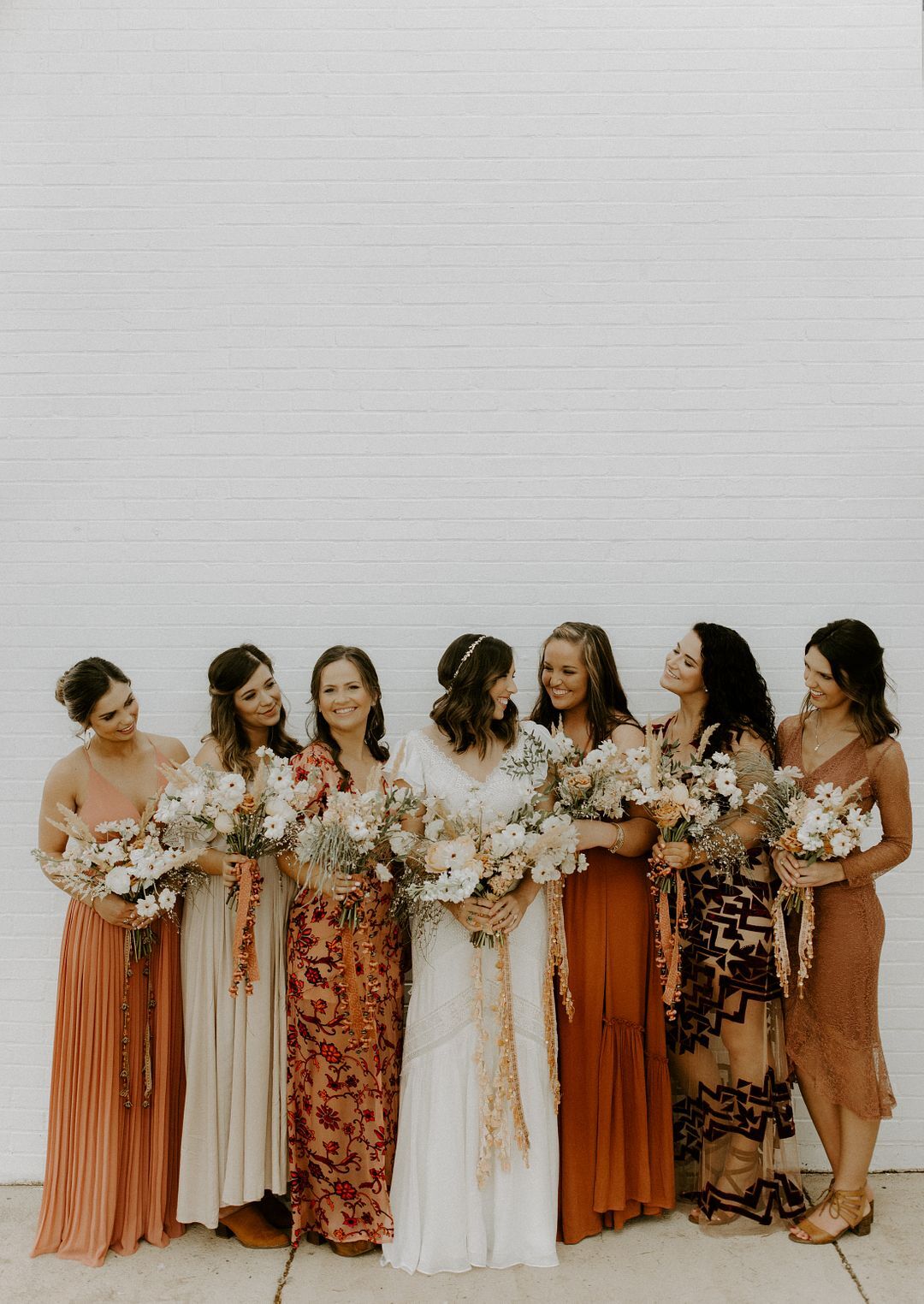 princess polly baby blue dress Bohemian Bridesmaids Wearing Mismatched Orange Dresses