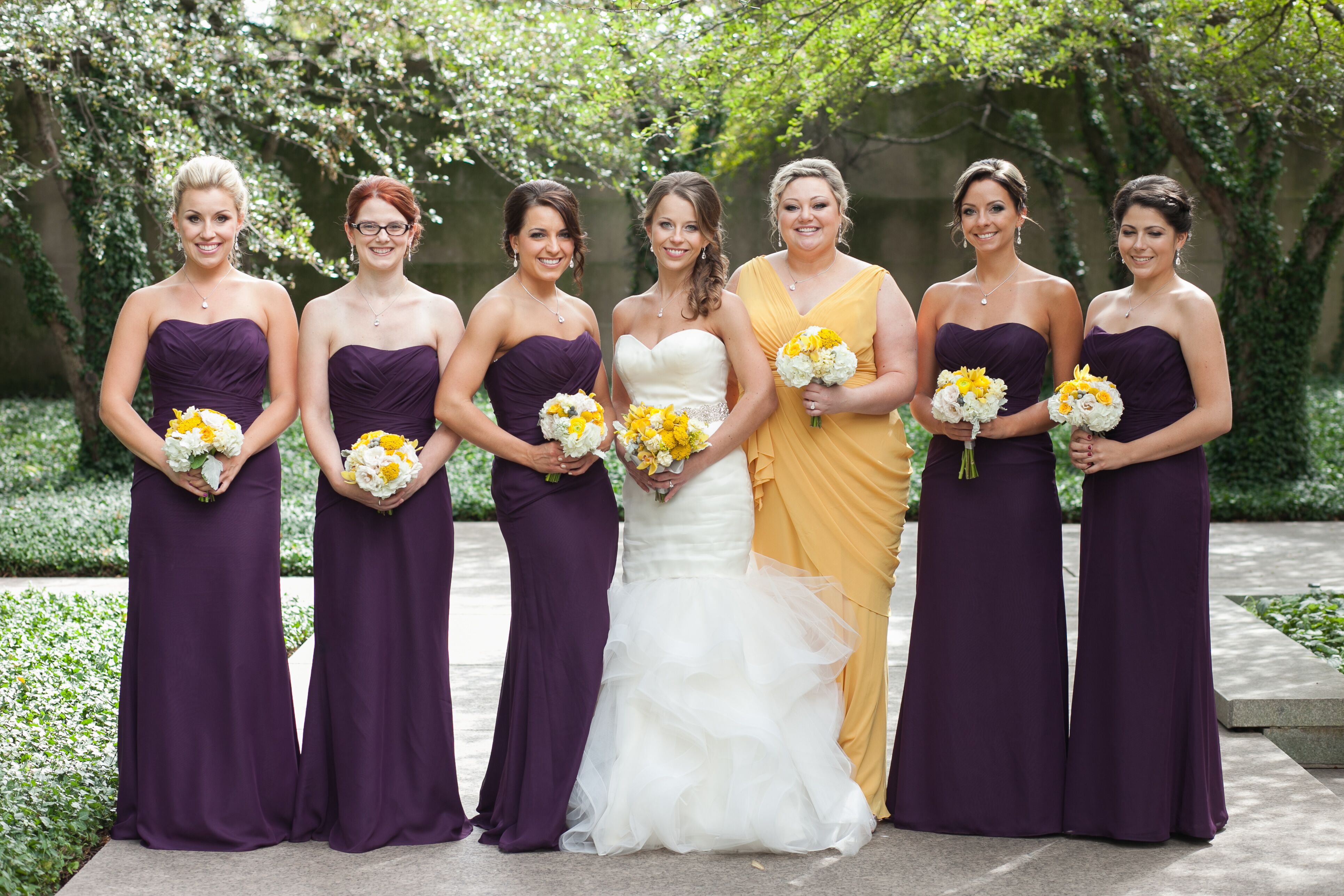 purple and yellow wedding bridesmaid dresses