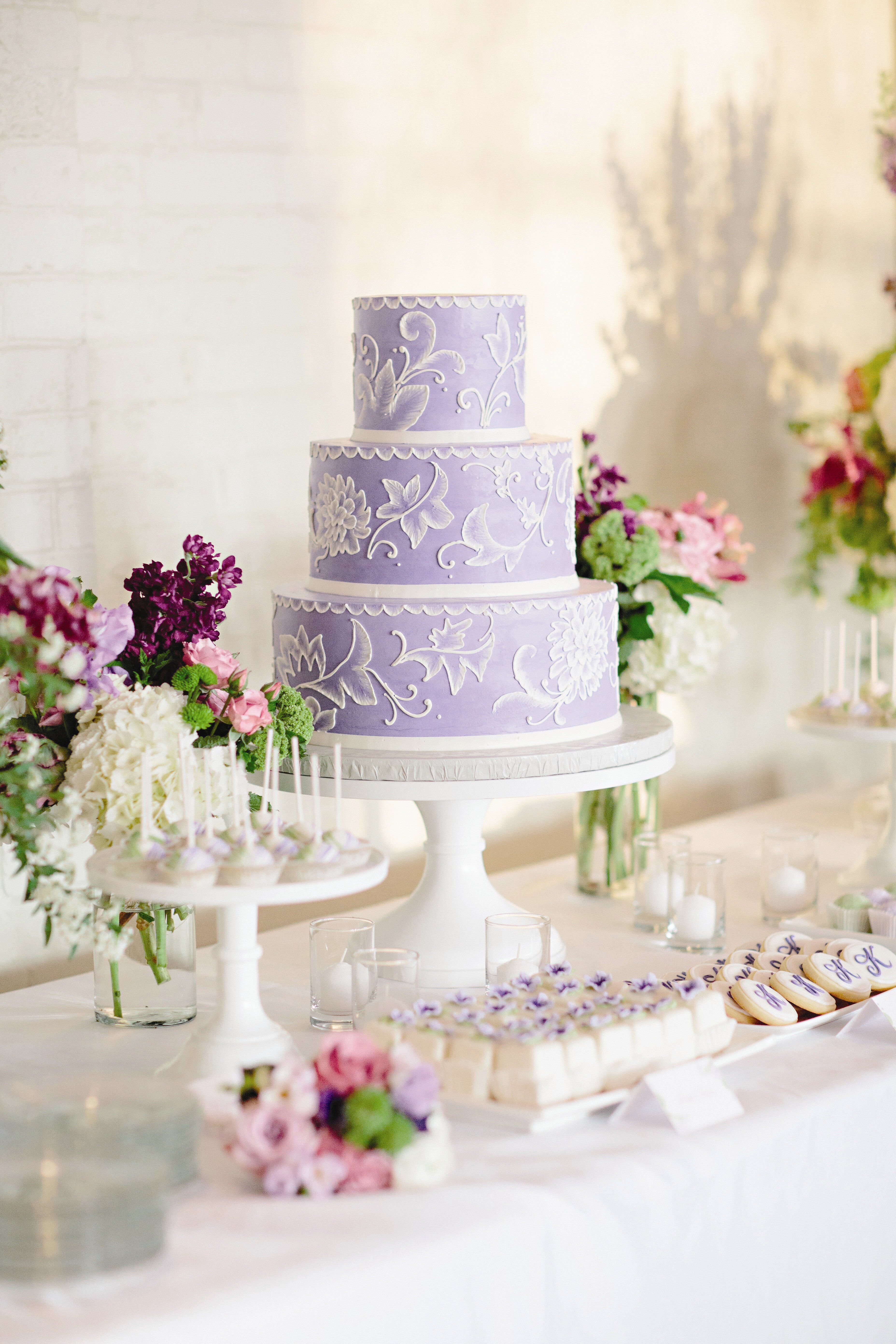  Lavender  and White Wedding  Cake 