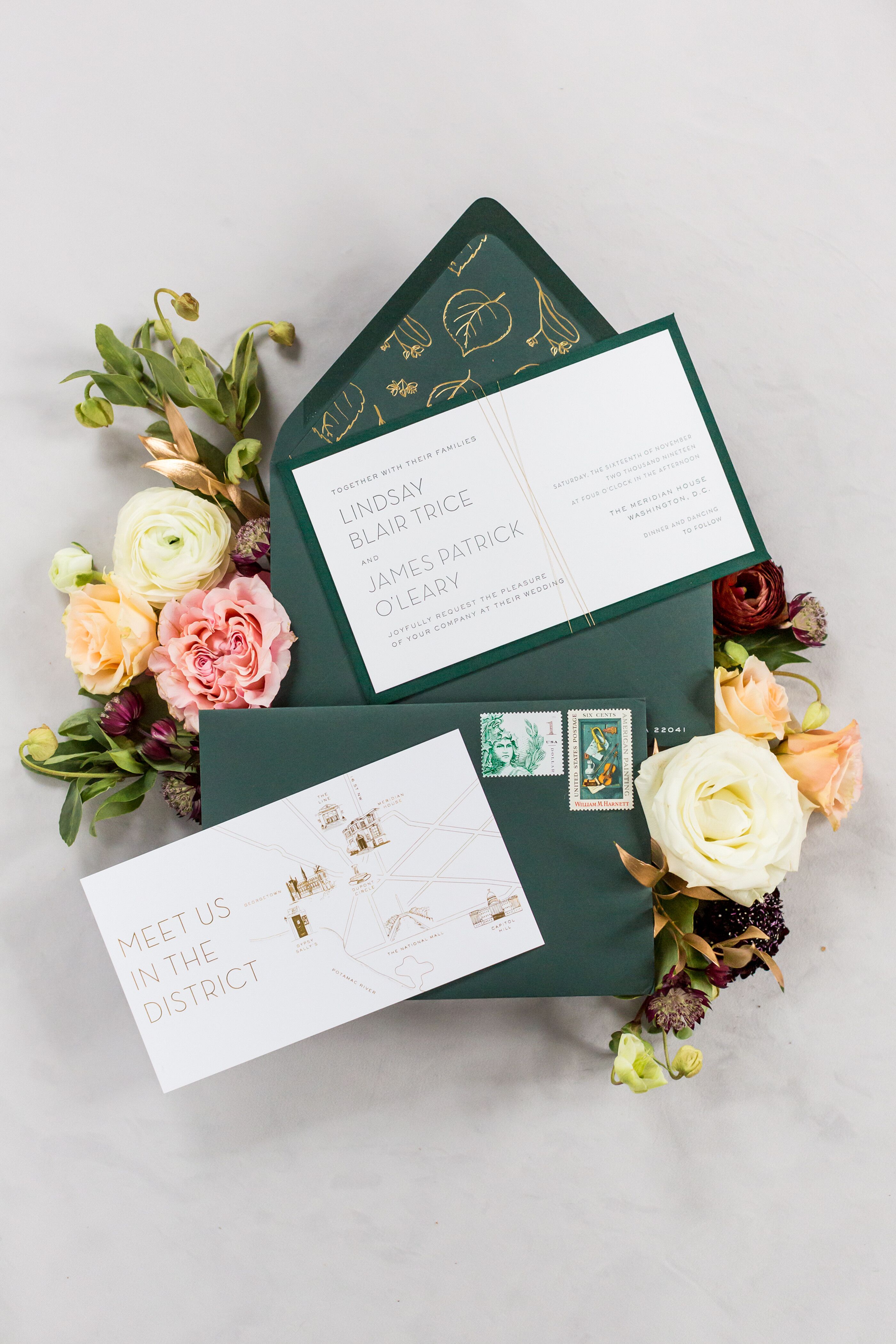 Emerald Invitations for Wedding at The Meridian House in Washington, D.C.