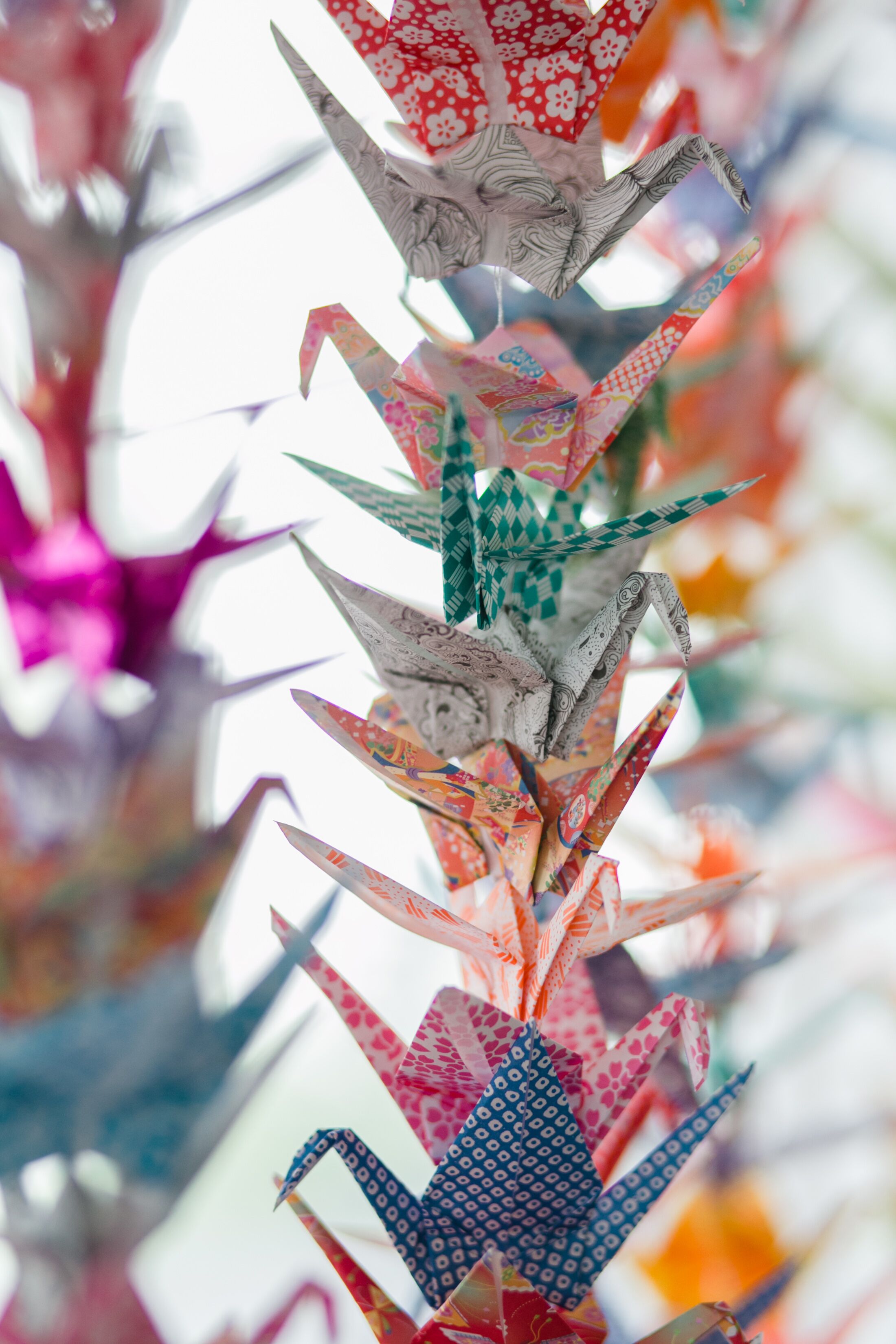 Colorful Hand-Folded Origami Cranes