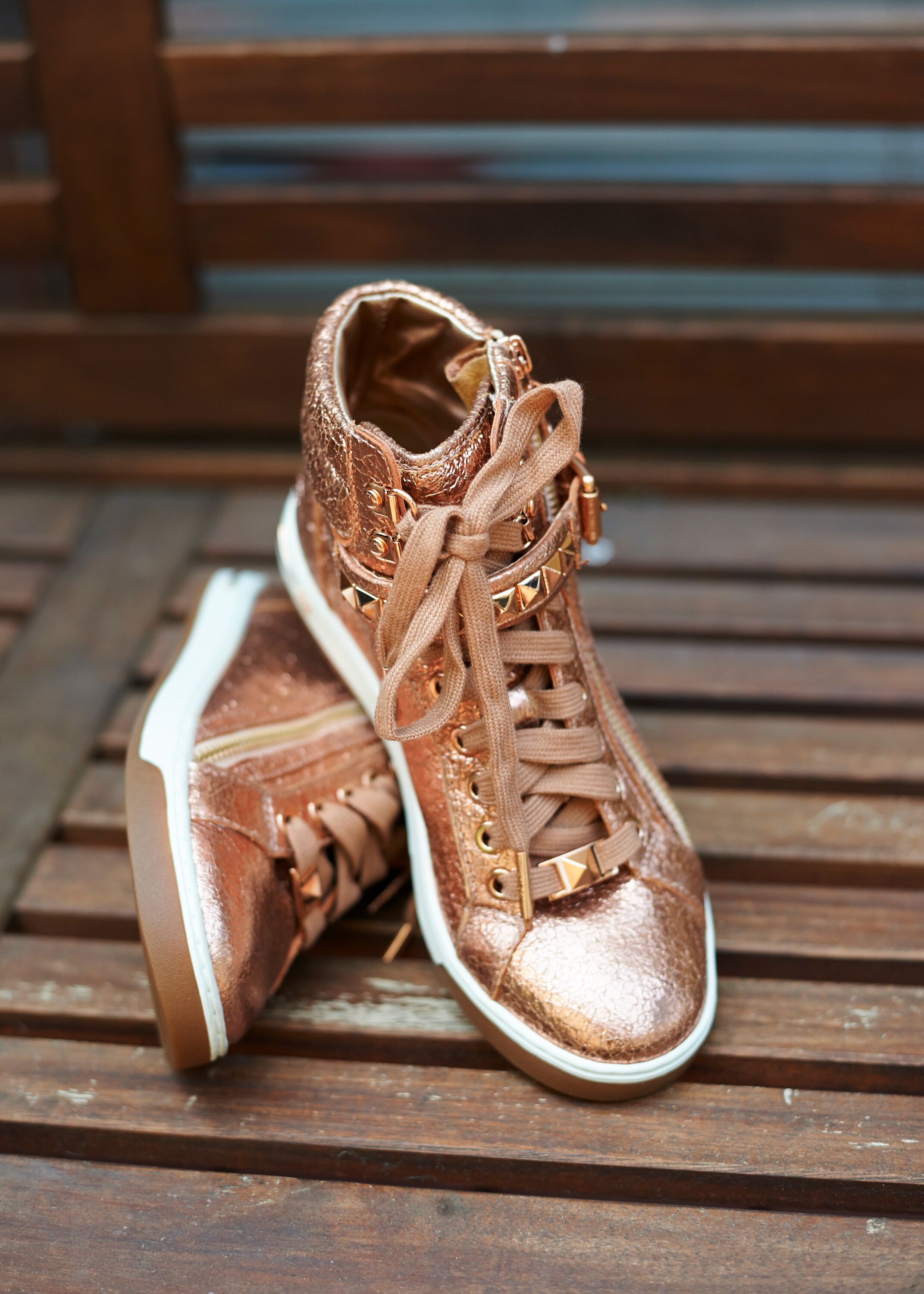 Rose Gold High-Top Sneakers