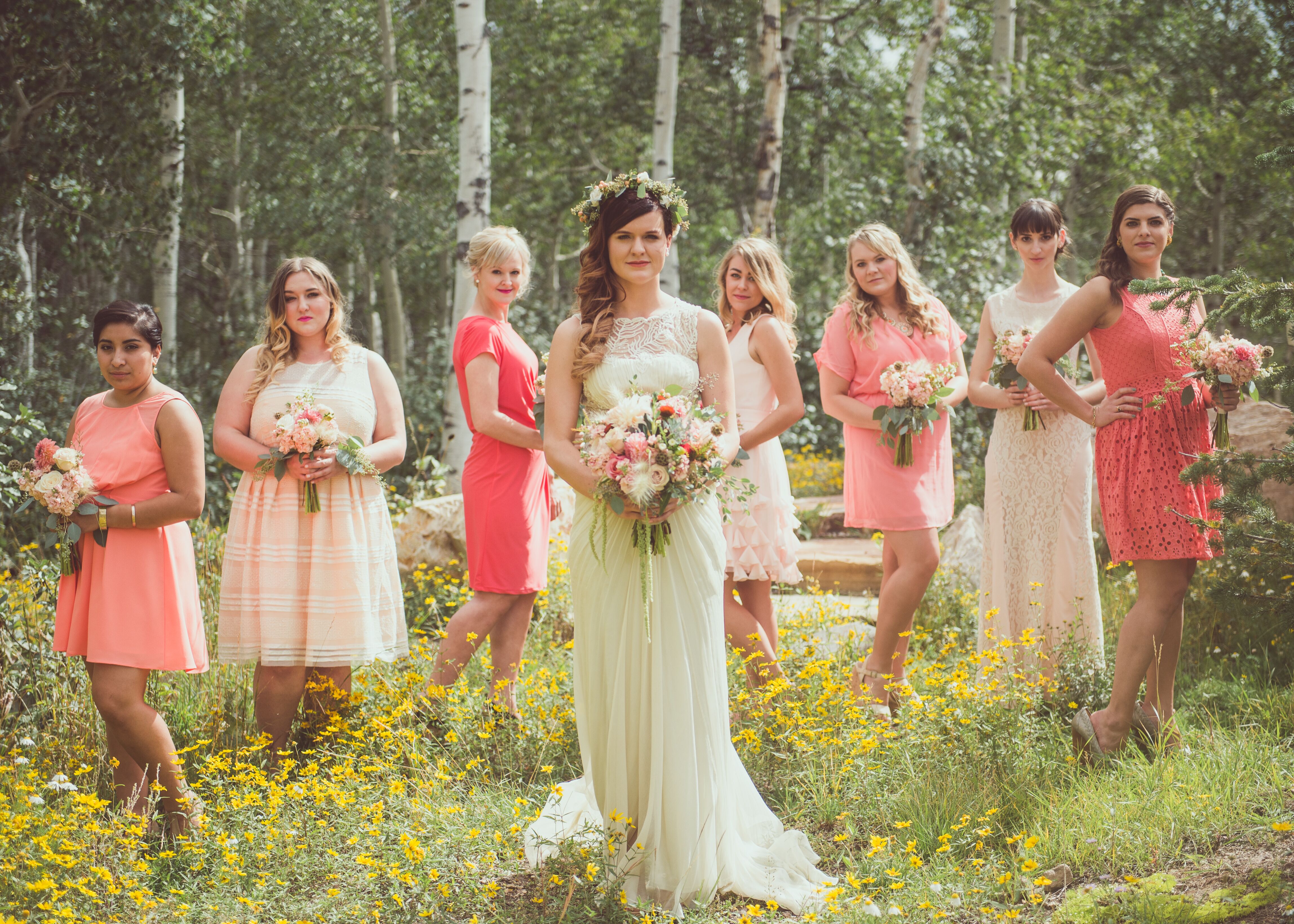 blush-and-coral-bridesmaids-dresses-in-woodland-utah