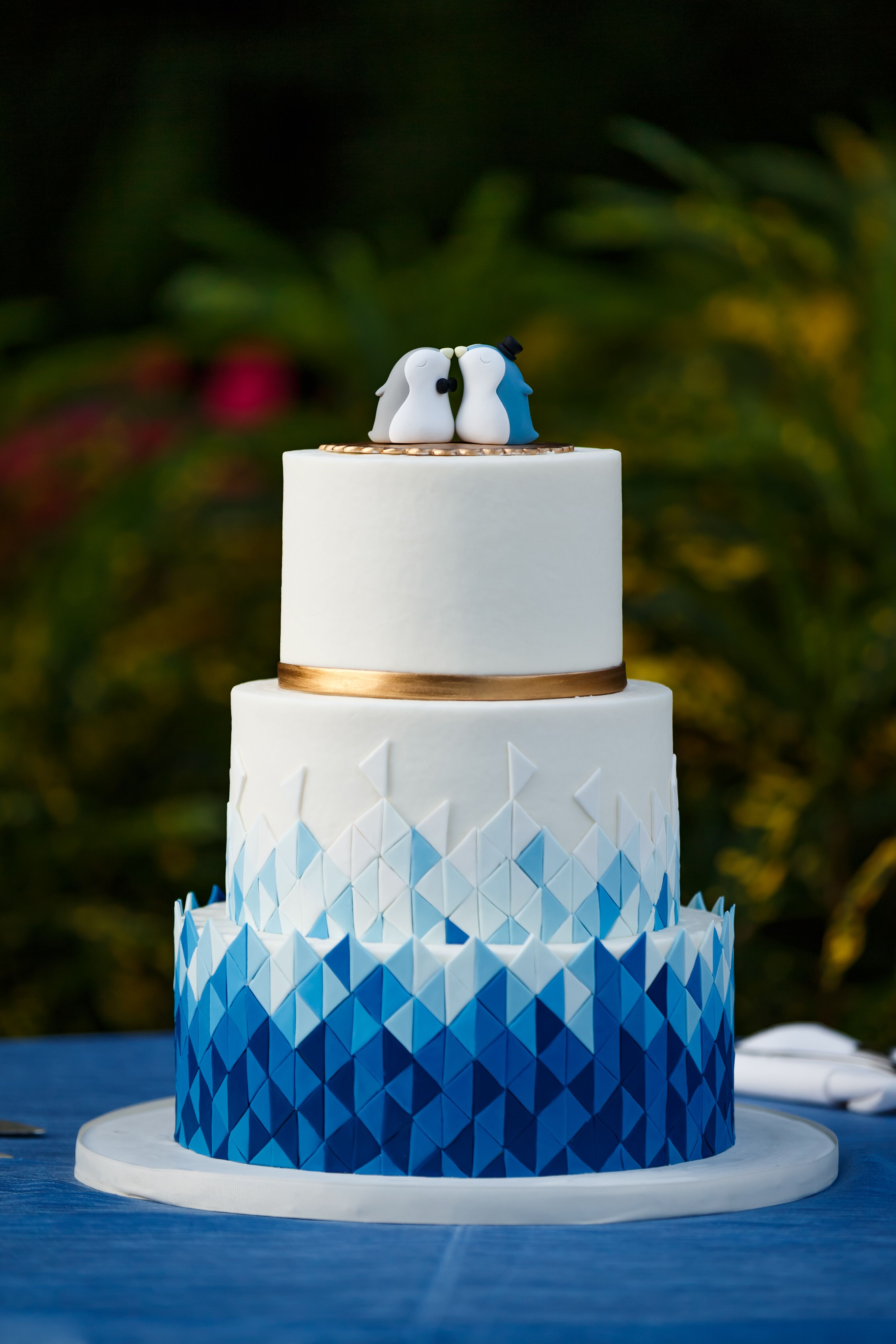 Modern Blue Ombre Geometric Cake