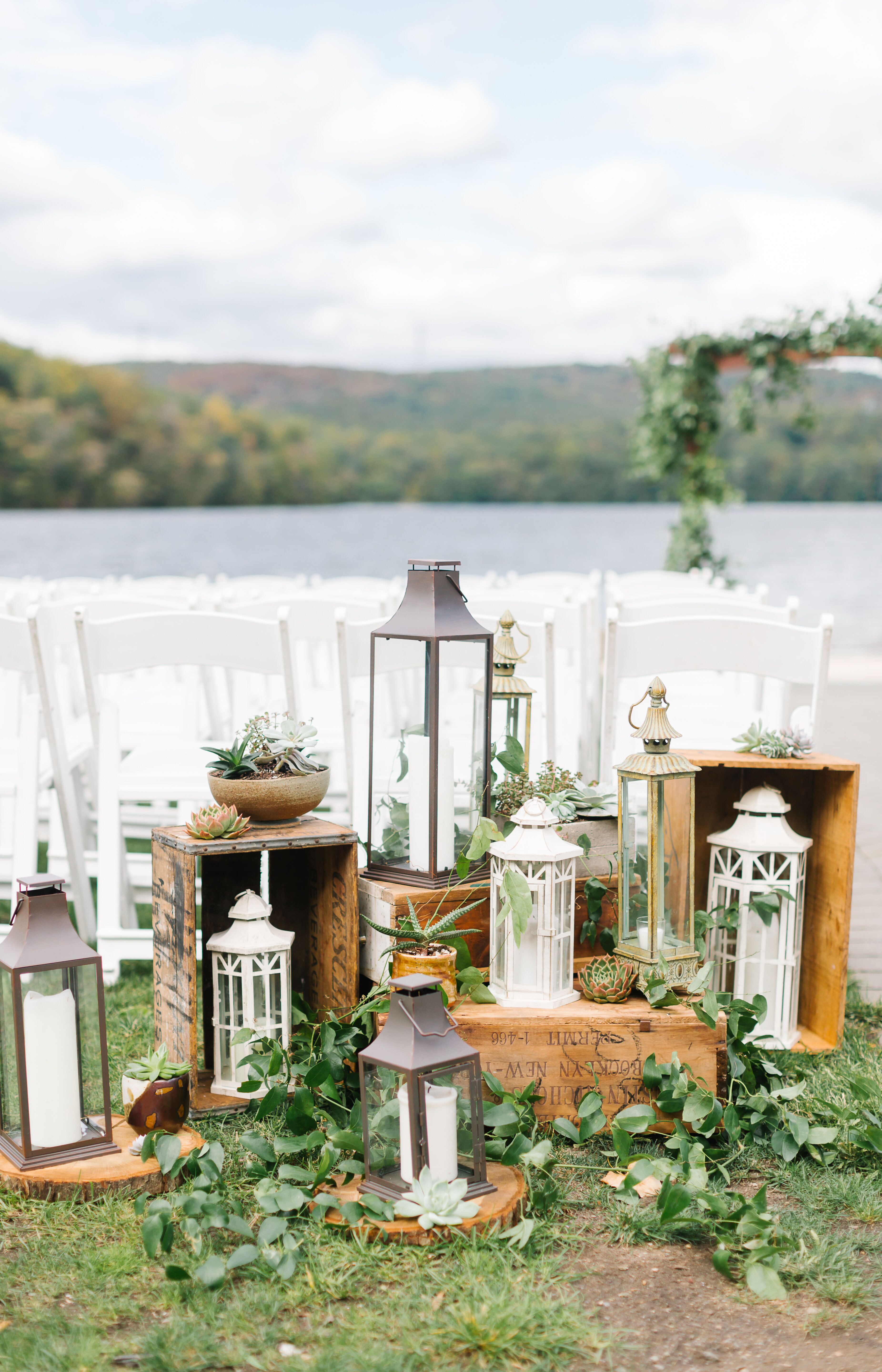 Vintage Lanterns Wood And Succulent Aisle Decorations