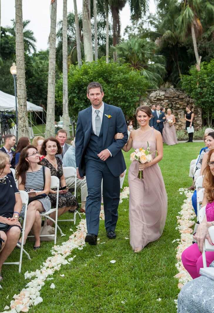 Blush Bridesmaid  Dresses  and Blue  Groomsmen Suits 