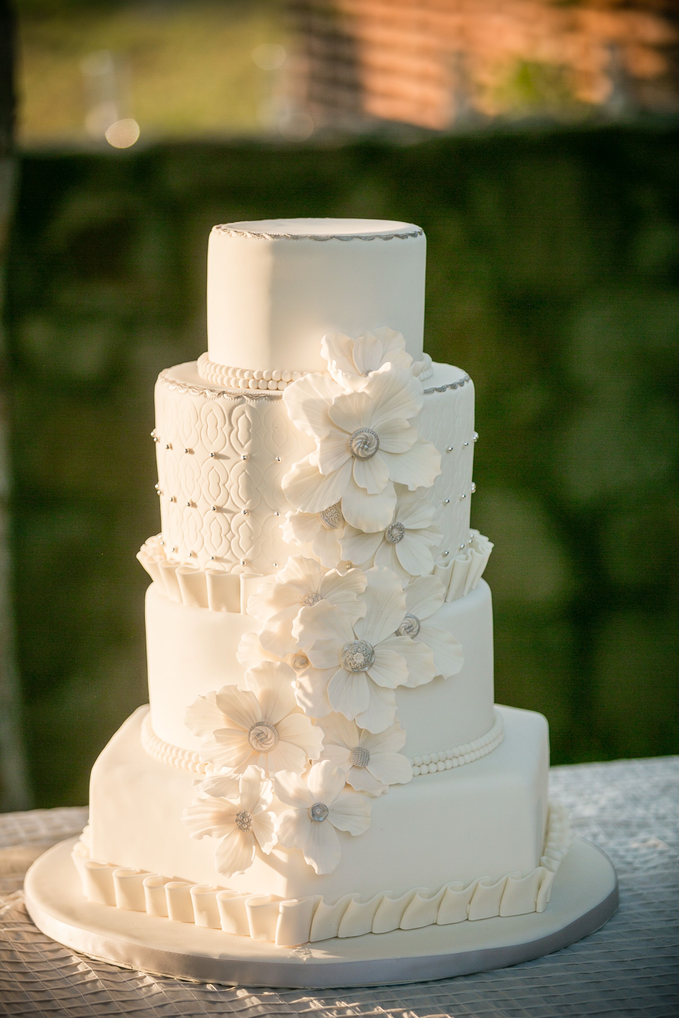 Ivory Wedding Cake With Sugar Flowers