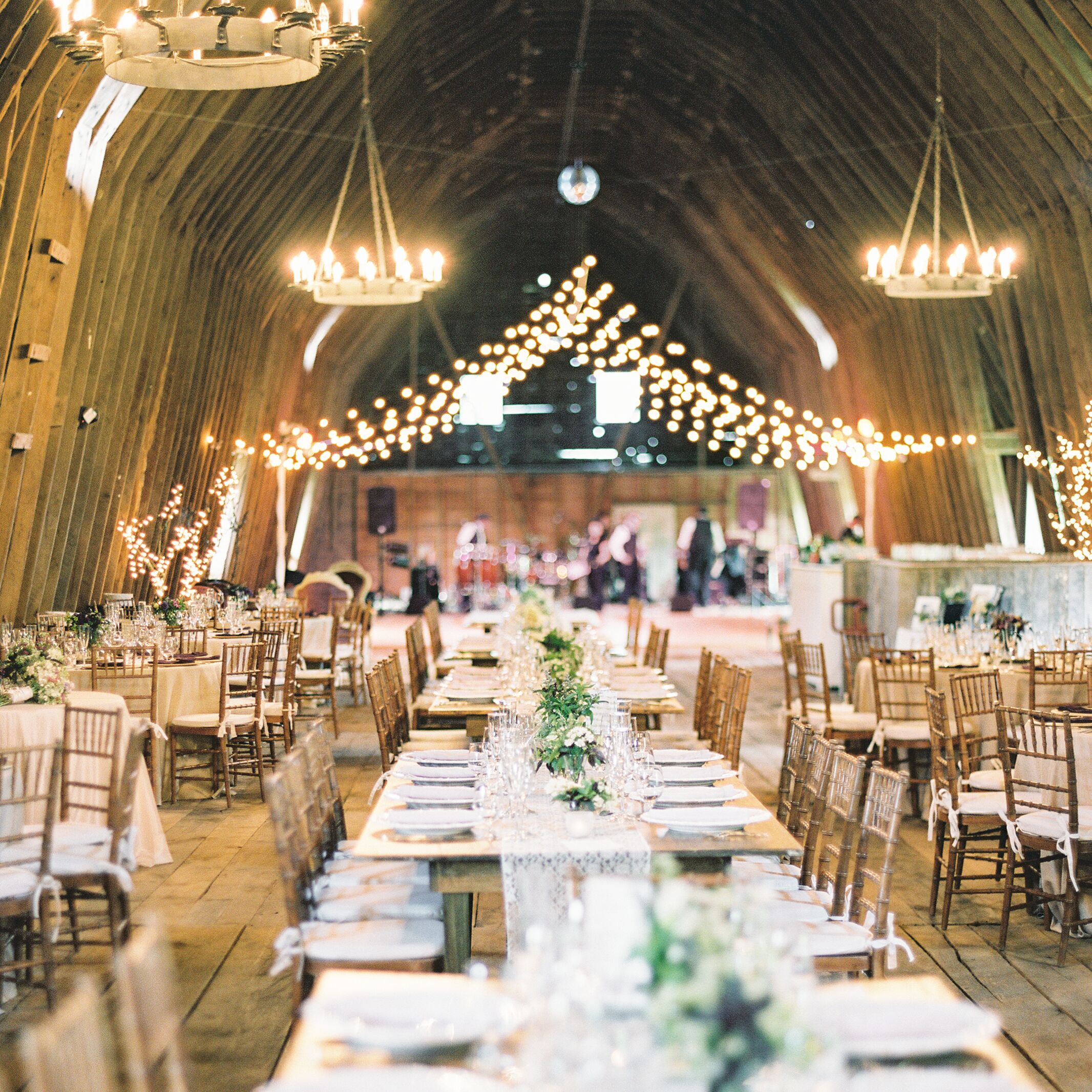 String Lights and Chandeliers at Inn at Mount Vernon Farm Reception