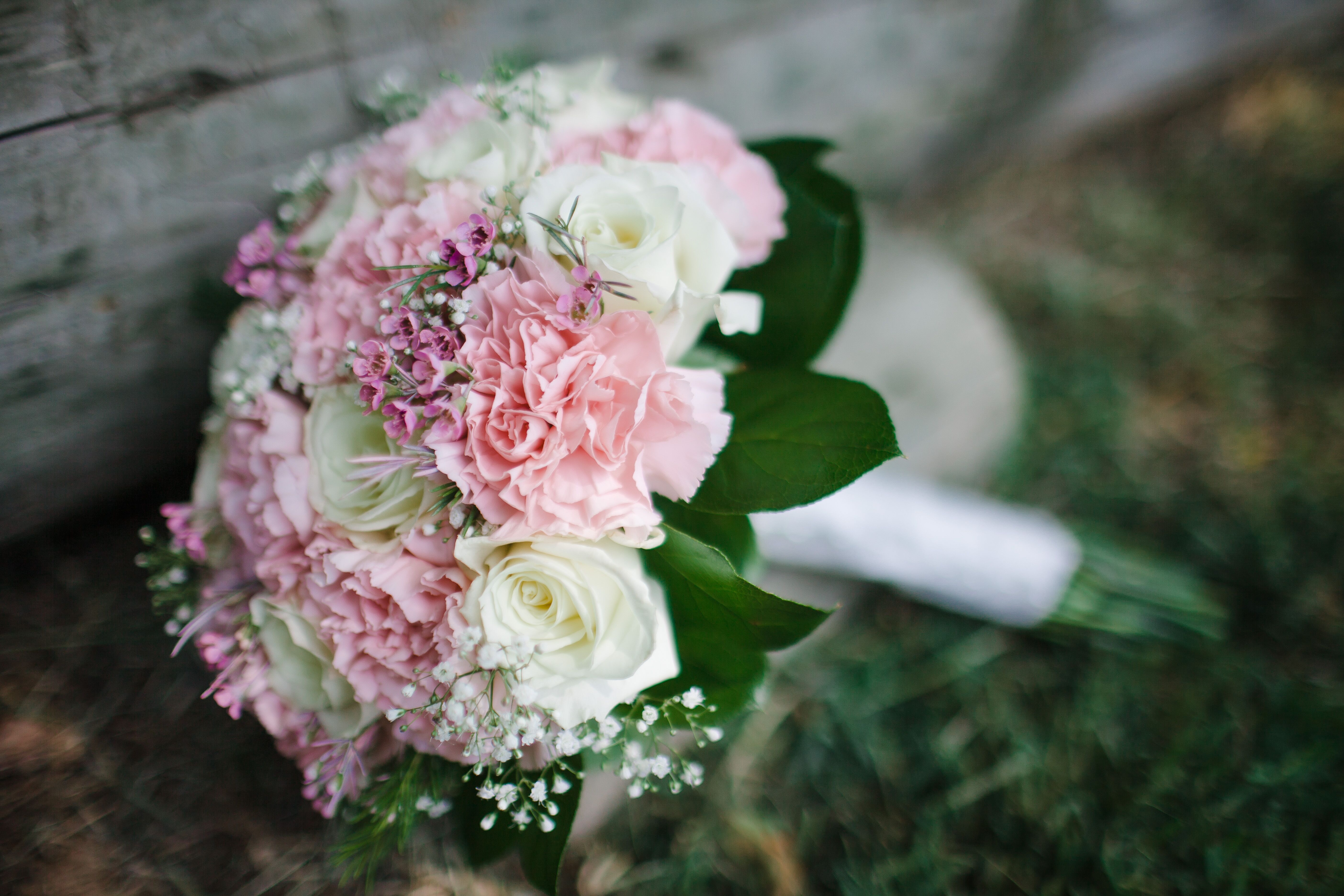 Pink Carnation and Baby's Breath Bridal Bouquet