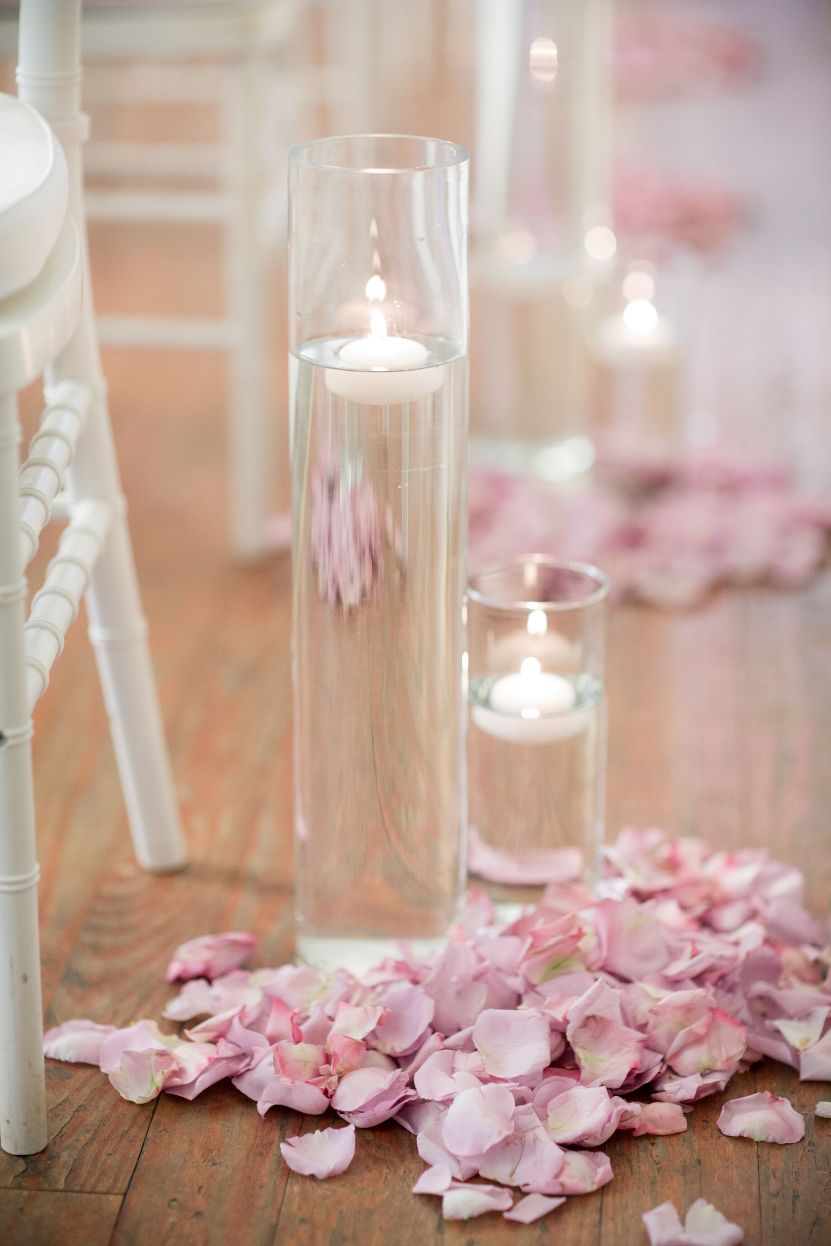 Blush Rose Petal Floating Candle Wedding Ceremony Aisle Decor