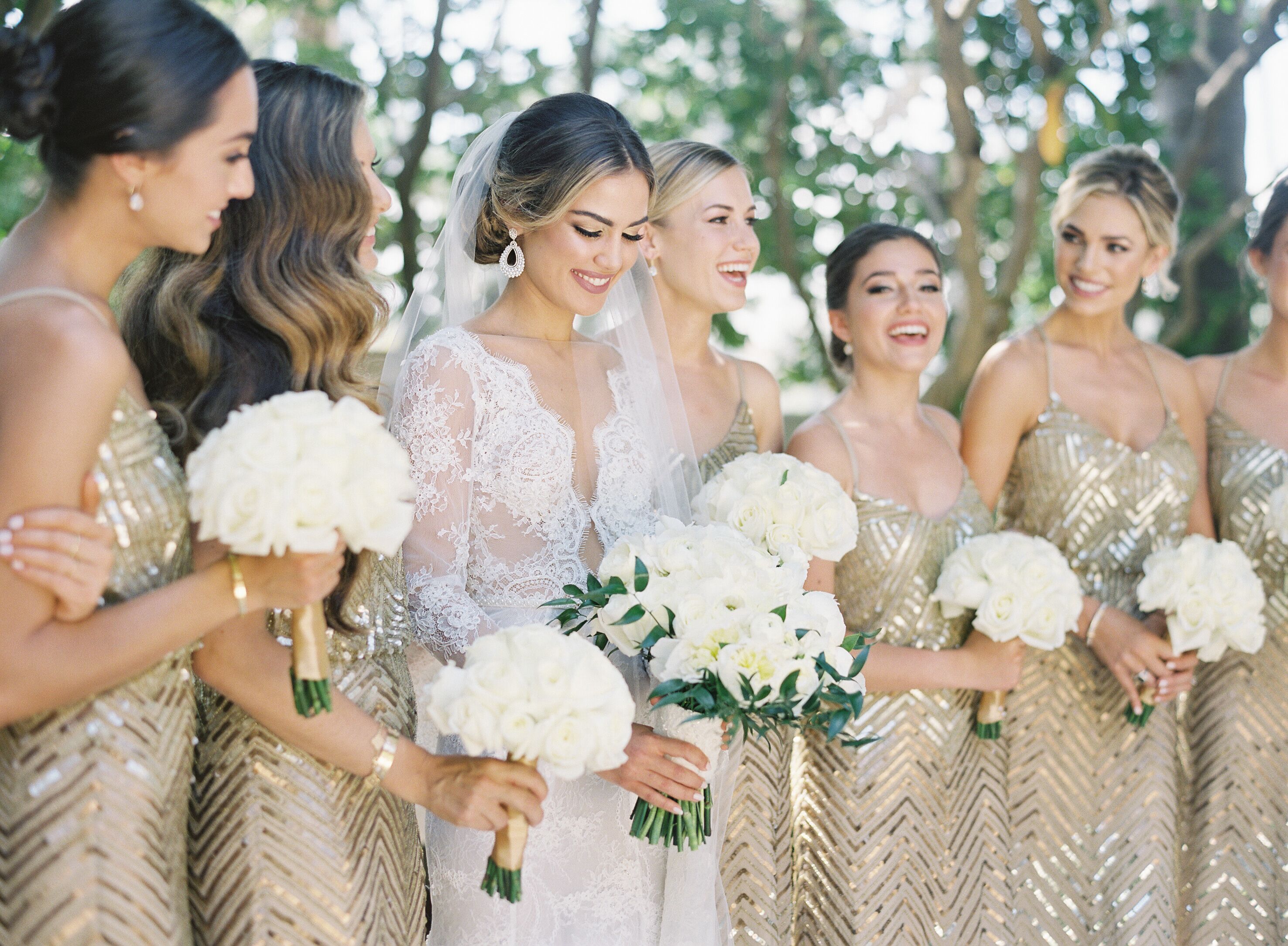 White and cheap gold bridesmaid dresses