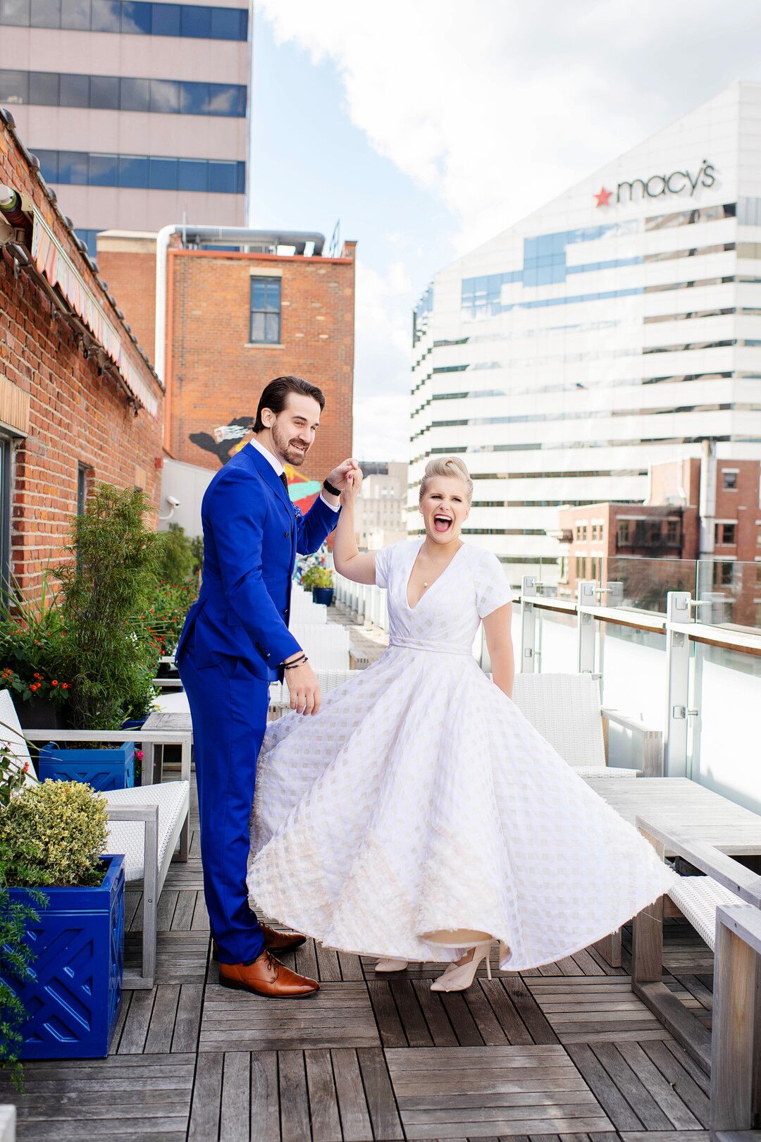 Eclectic Couple with Royal Blue Suit and Vintage Ankle Length