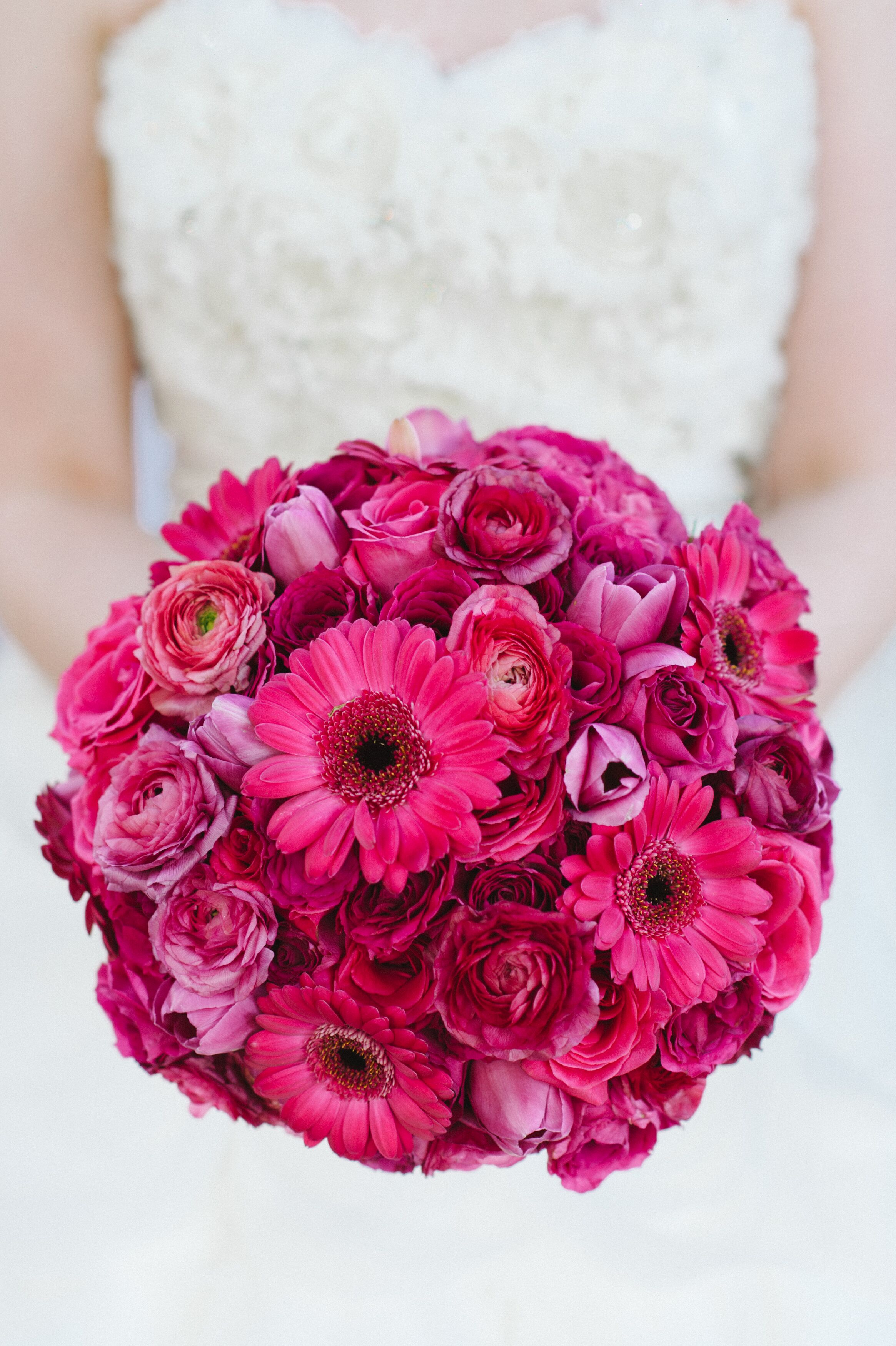 A Hot Pink Gerbera Daisy And Tulip Bridal Bouquet 