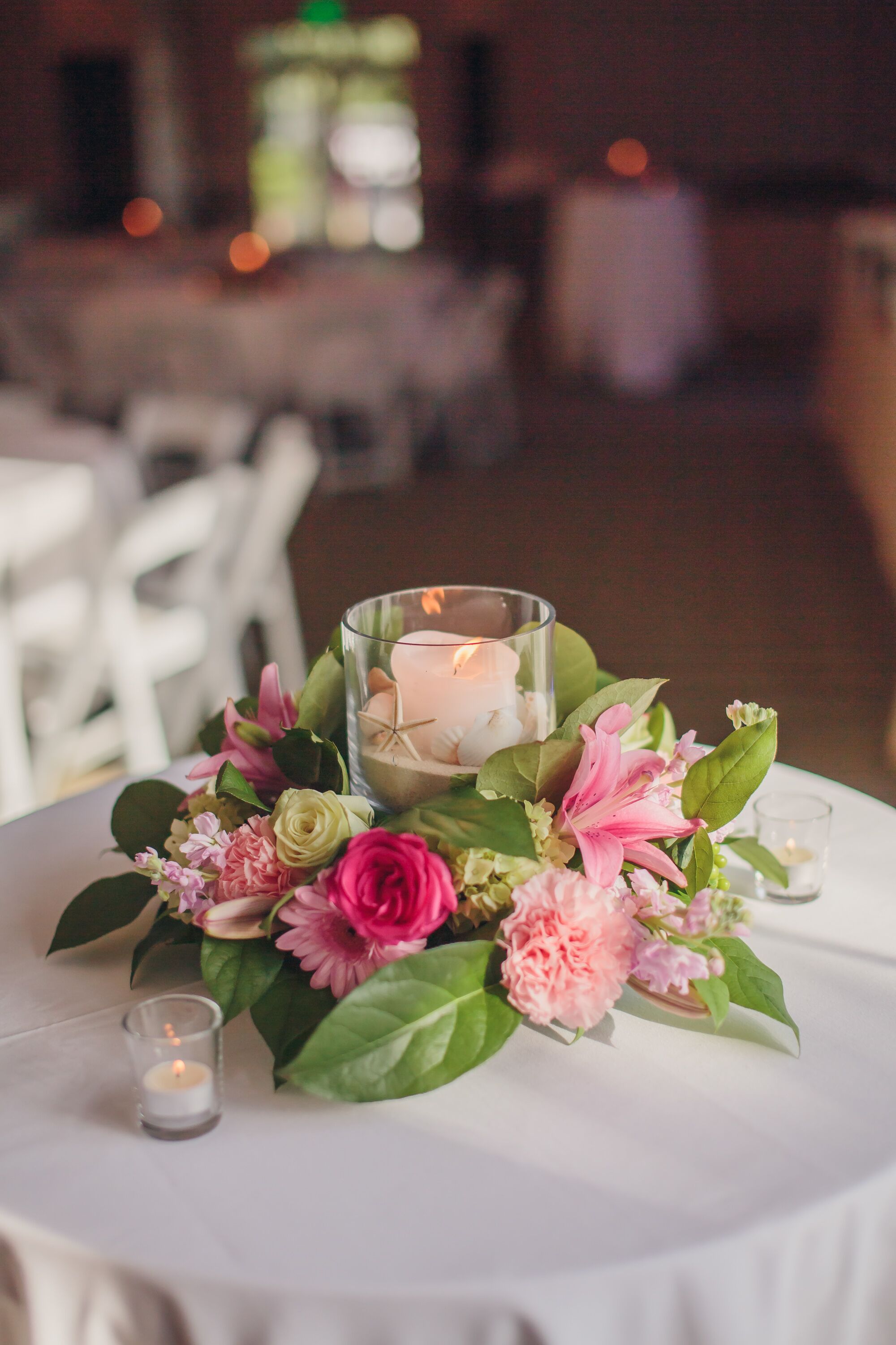 Pink Flower and Green-Leaf Reception Centerpieces