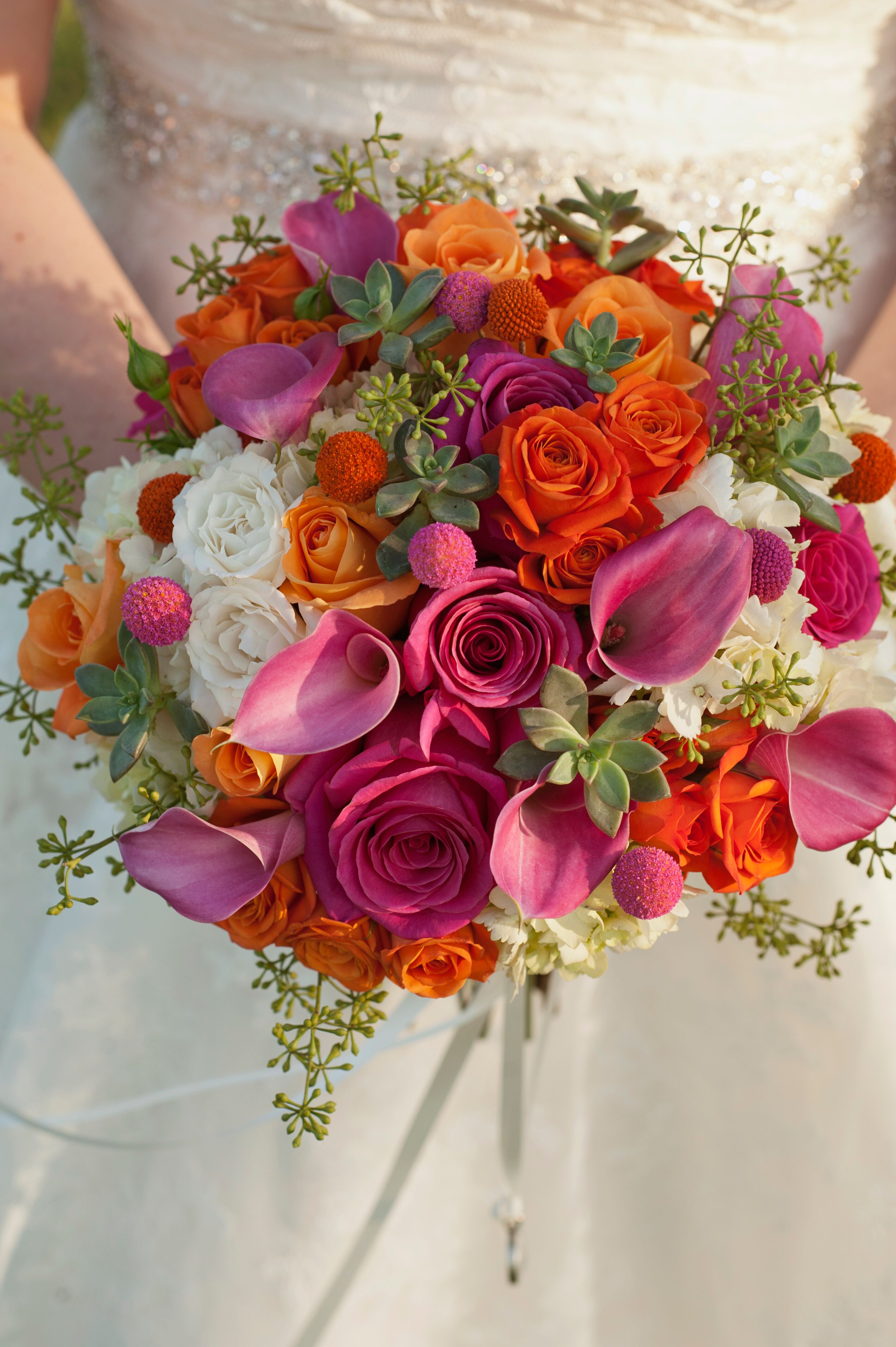 Pink and Orange Mixed Flower Bridal Bouquet