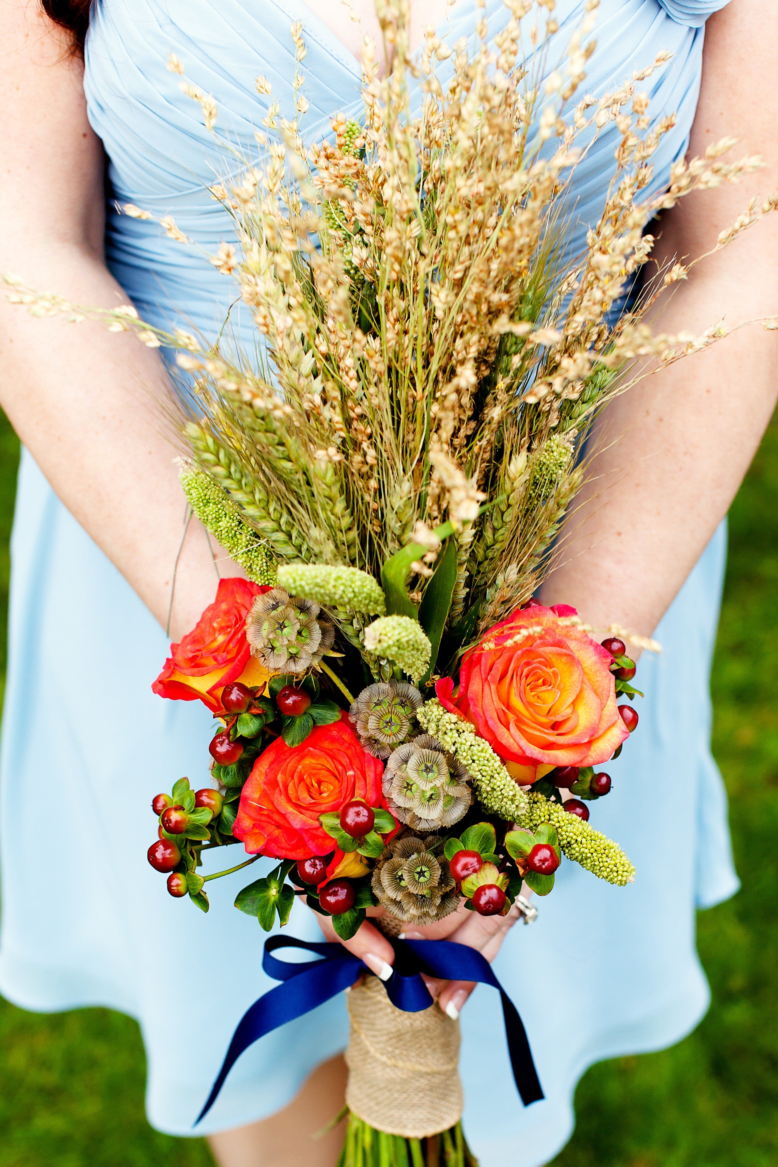 Bright Rose and Wheat Bridesmaid Bouquet