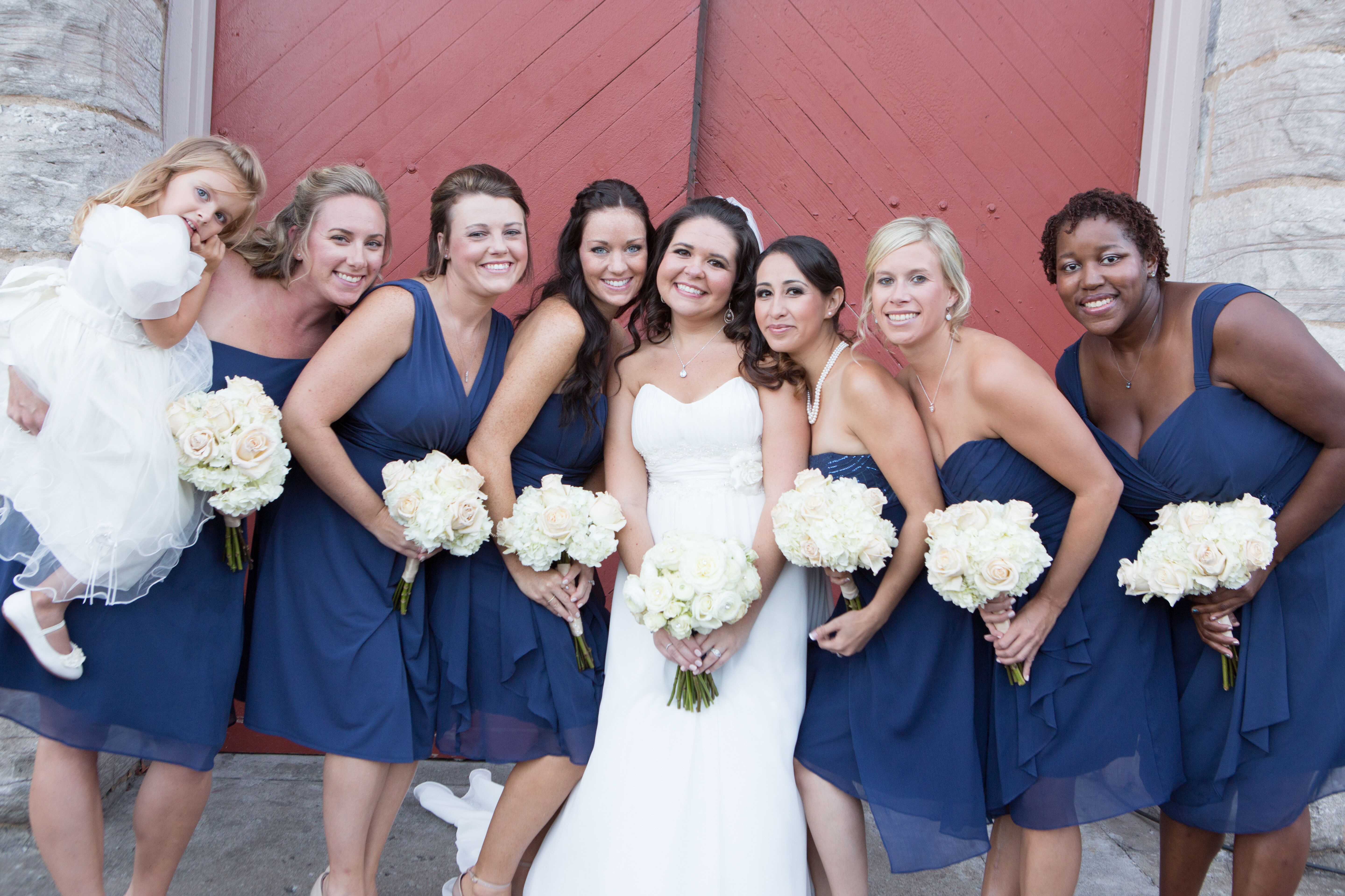 Navy blue and shop white bridesmaid dresses