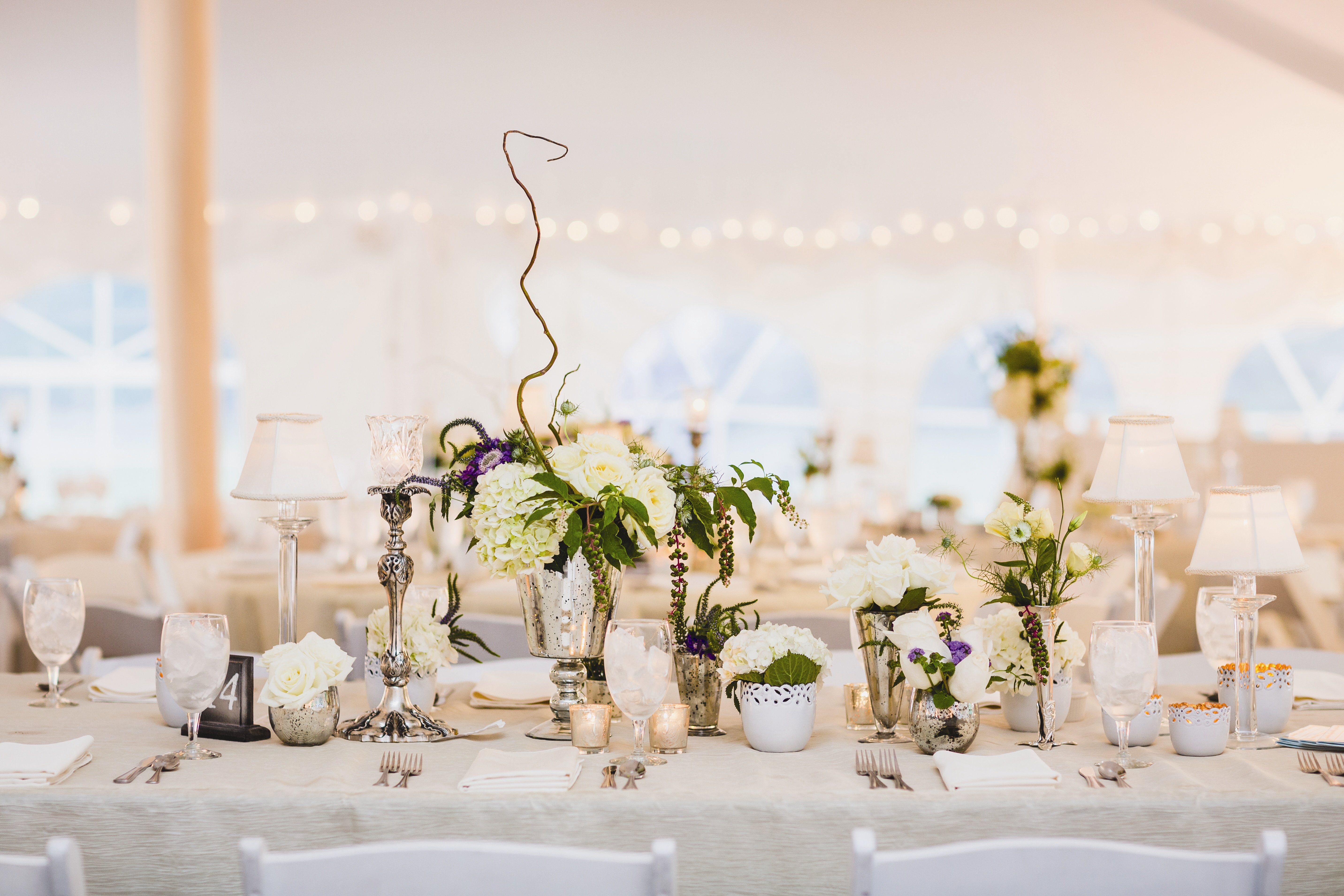 Vintage Mercury Glass and Floral Centerpieces