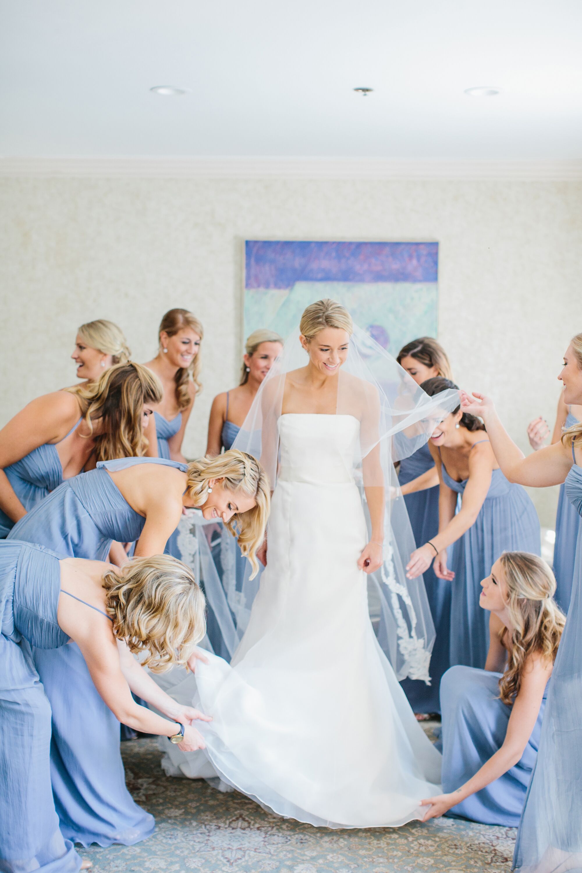 Mixed Slate Blue Amsale Bridesmaid Dresses