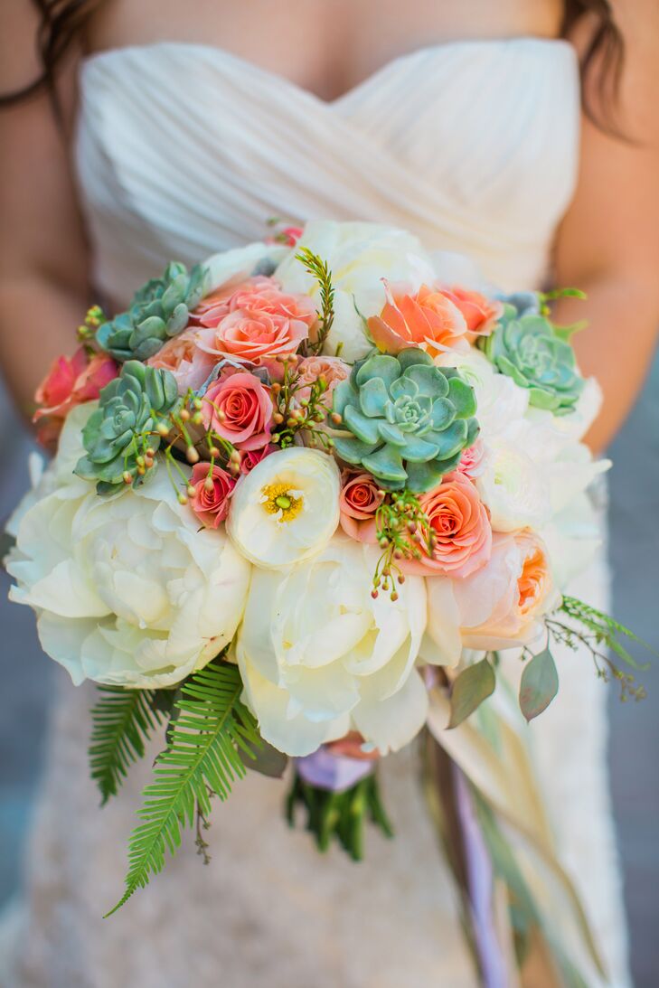 Peony, Garden Rose and Succulent Bridal Bouquet