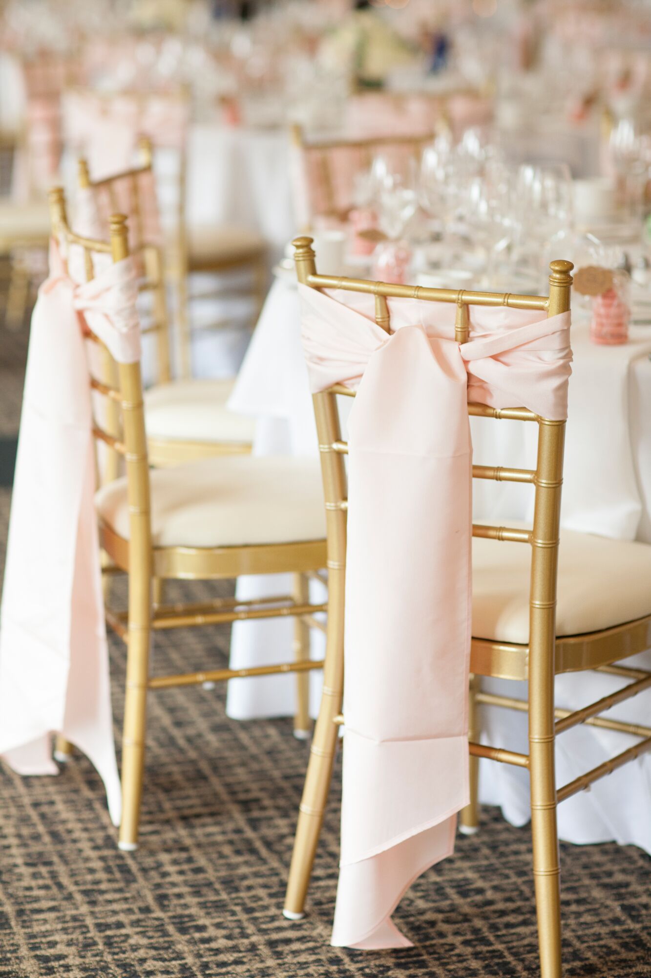 Gold Chiavari Chairs With Blush Sash Ties